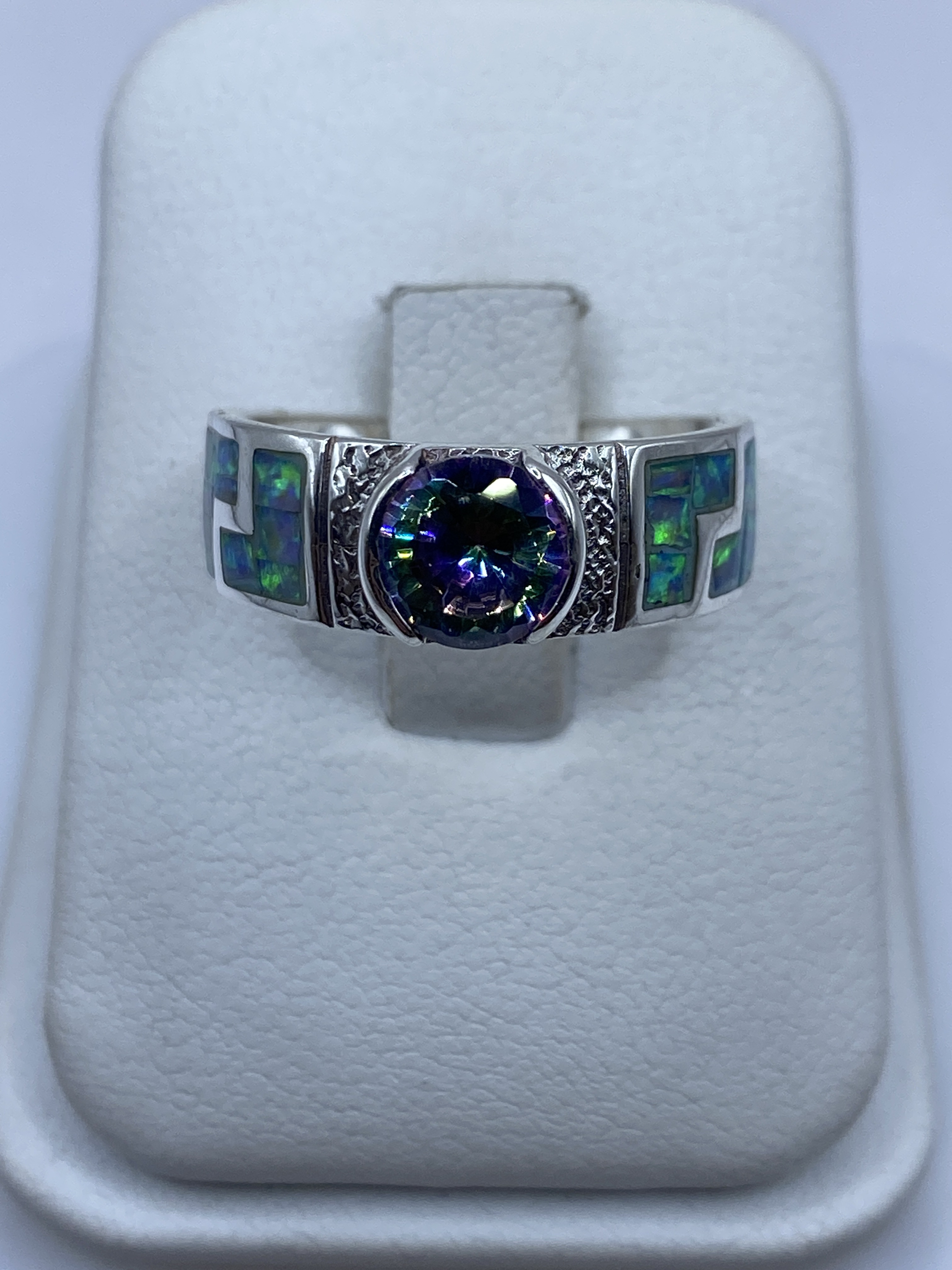 Anillo Plata .950 Ópalo de Fuego Multicolor — Geométrico