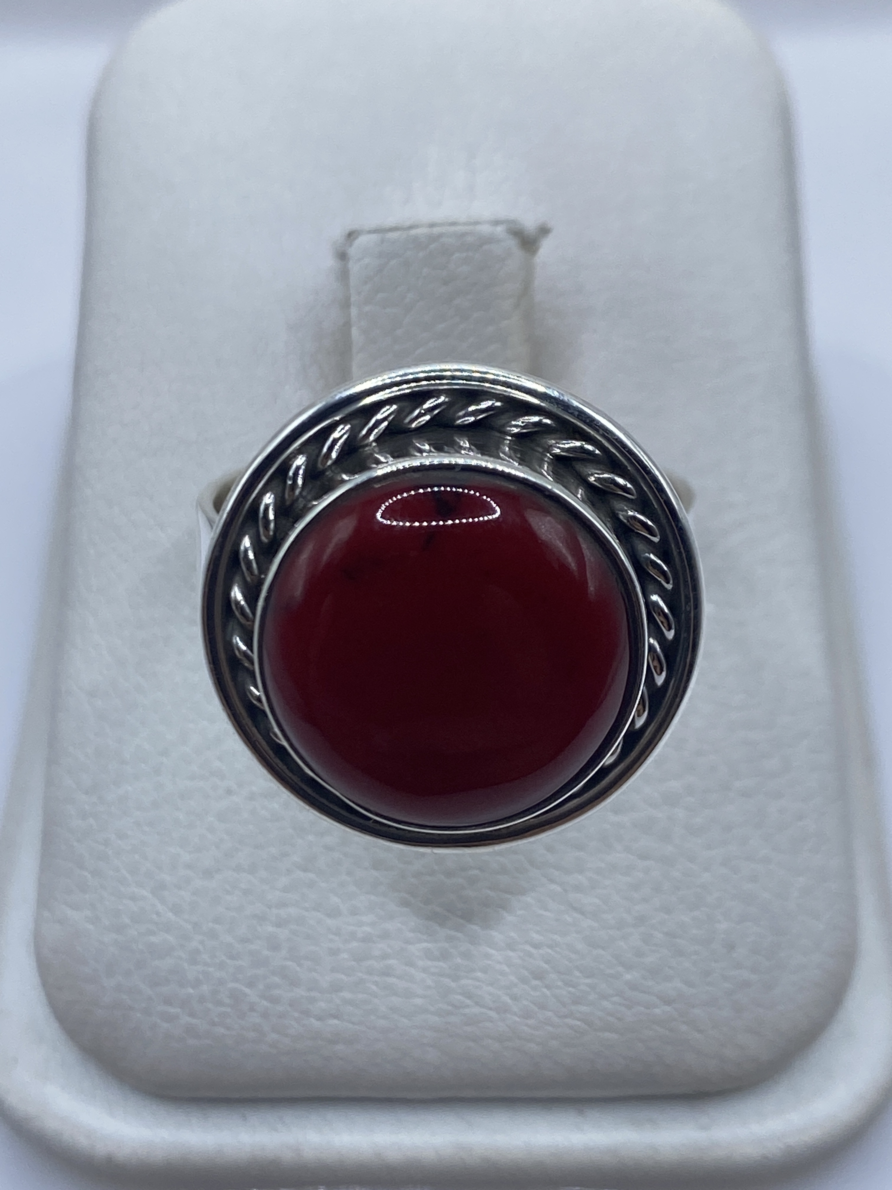 Anillo de Plata Ajustable con Coral Rojo — Taxco 925
