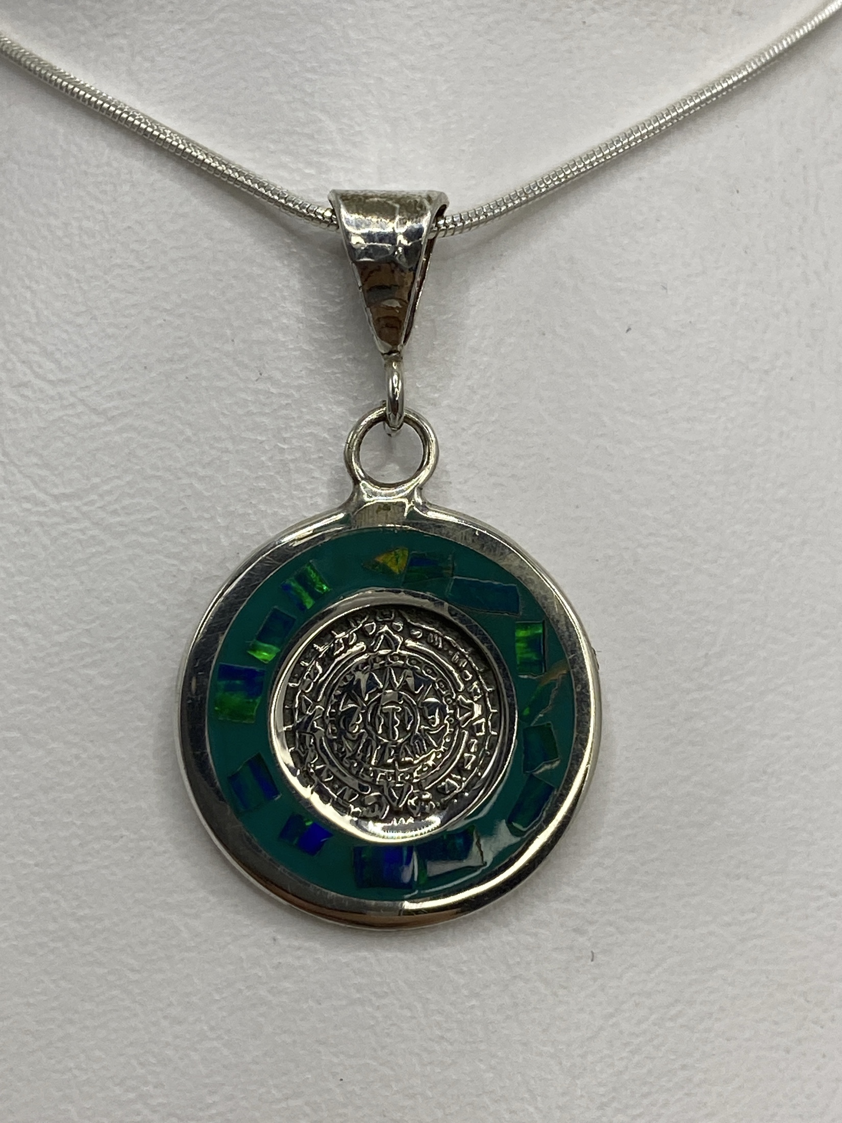 Dije Plata Ópalo de Fuego Calendario Azteca — Taxco 925