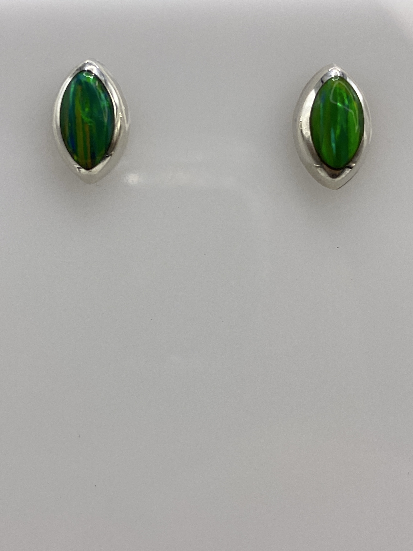 Aretes Plata Ópalo de Fuego Verde — Taxco 925