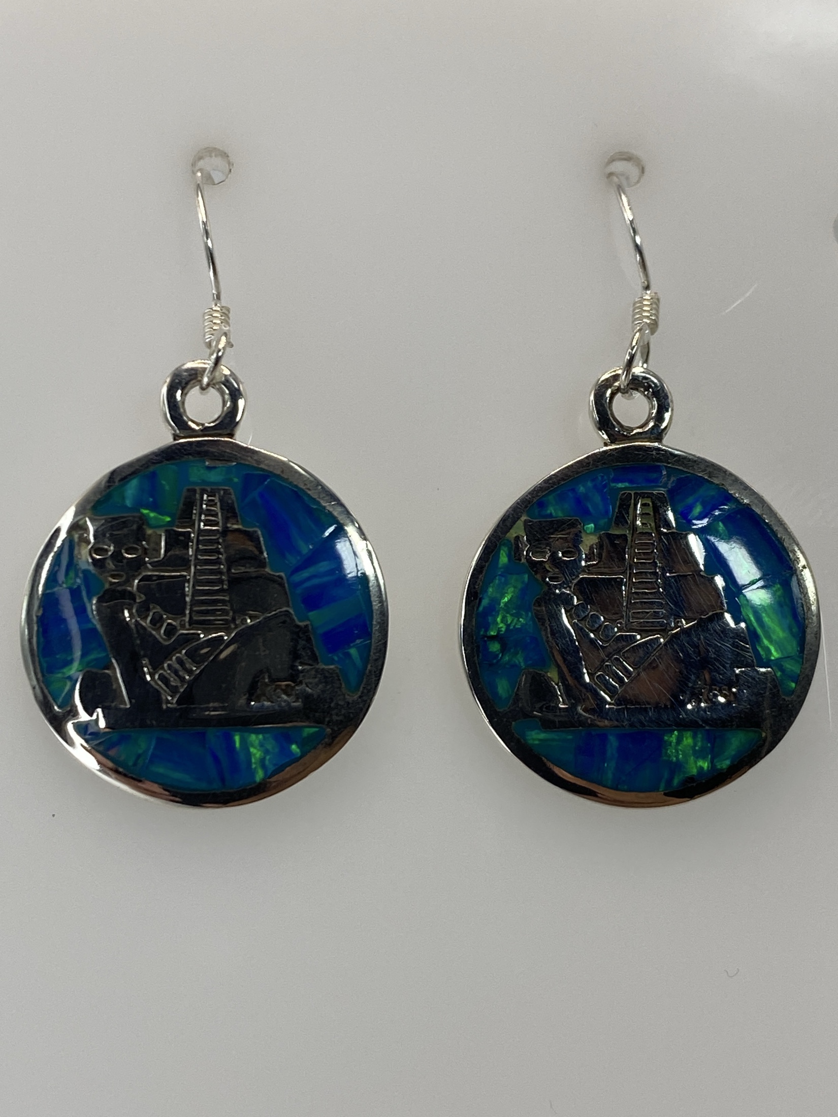 Aretes Plata 950 Opalo de Fuego Azul — Taxco