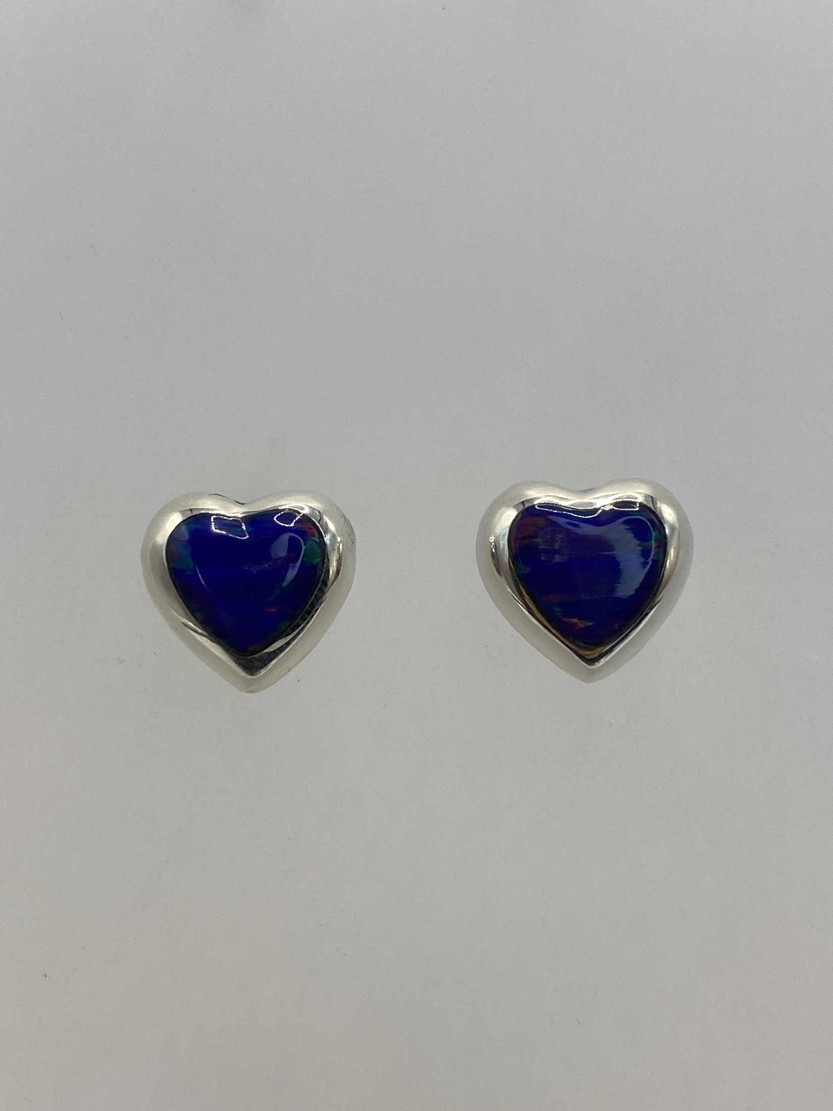 Aretes Corazón Plata con Ópalo de Fuego Morada — Taxco 925