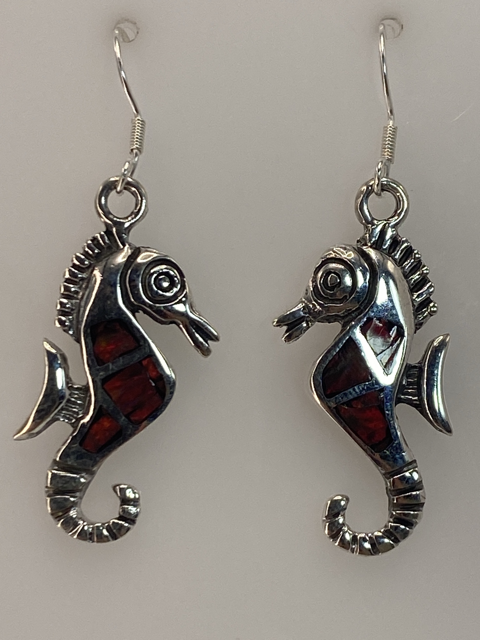 Aretes Plata Caballito de Mar Ópalo de Fuego