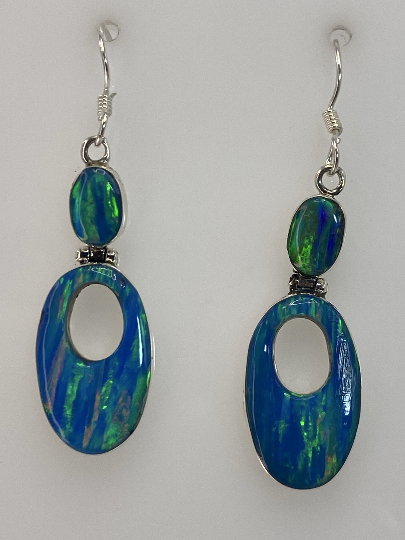 Aretes de Plata con Opalo de Fuego Azul — Taxco 950