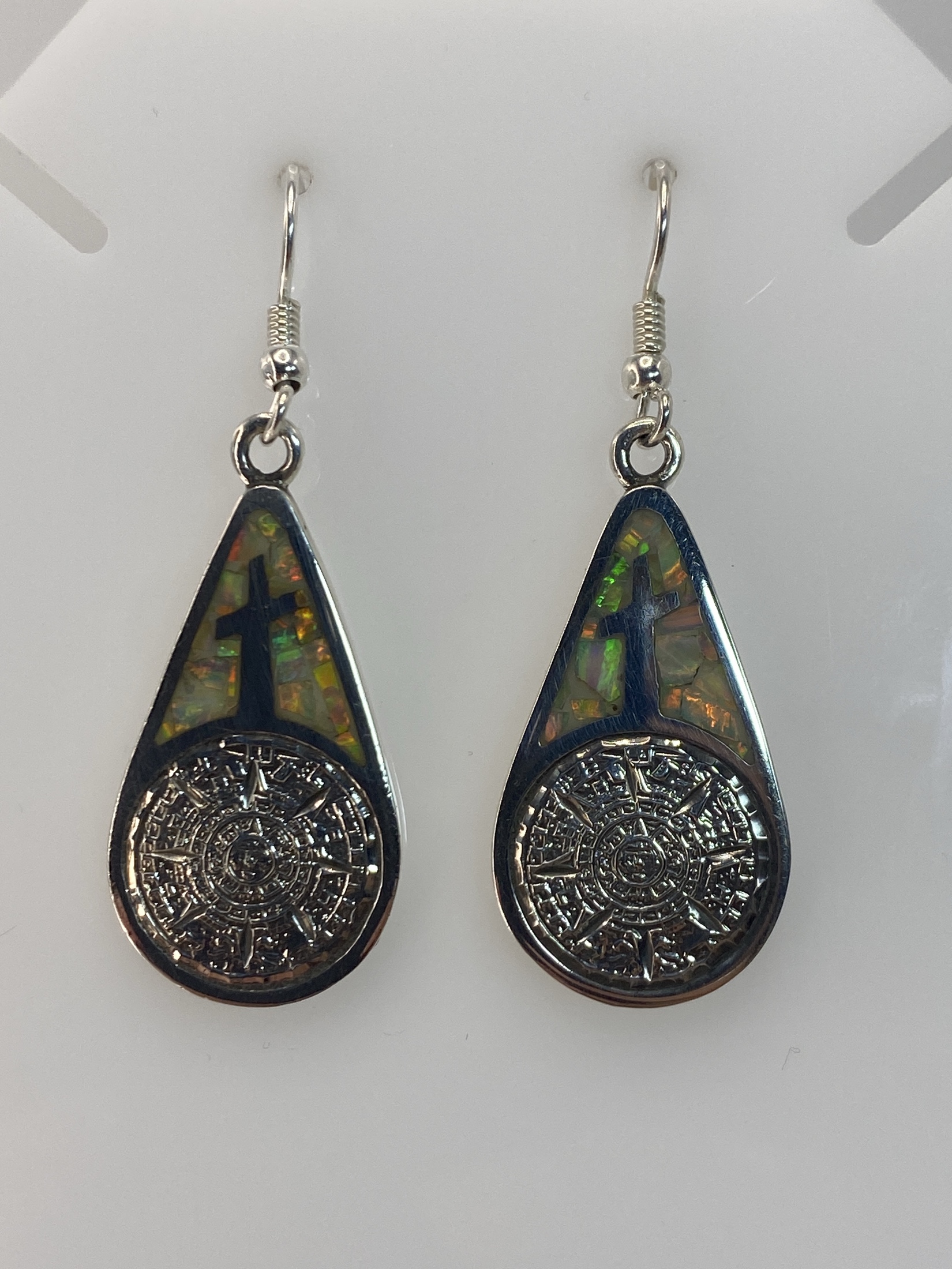 Aretes Plata 950 Cruz Prehispanica Opalo de Fuego Taxco
