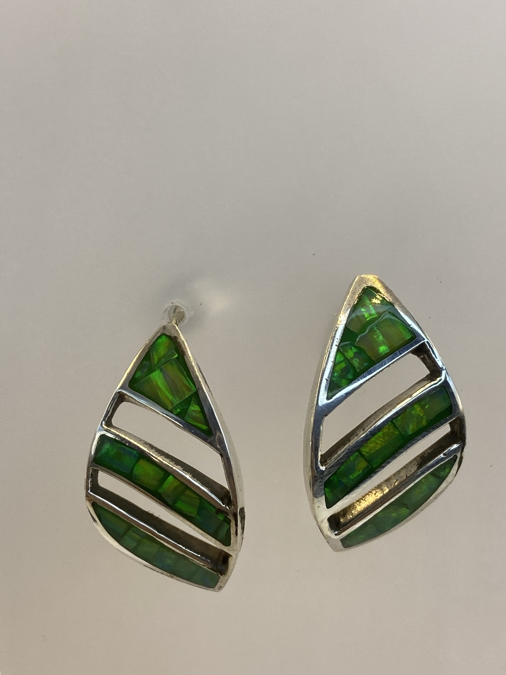 Aretes Plata 950 Ópalo de Fuego Verde Olivo — Taxco