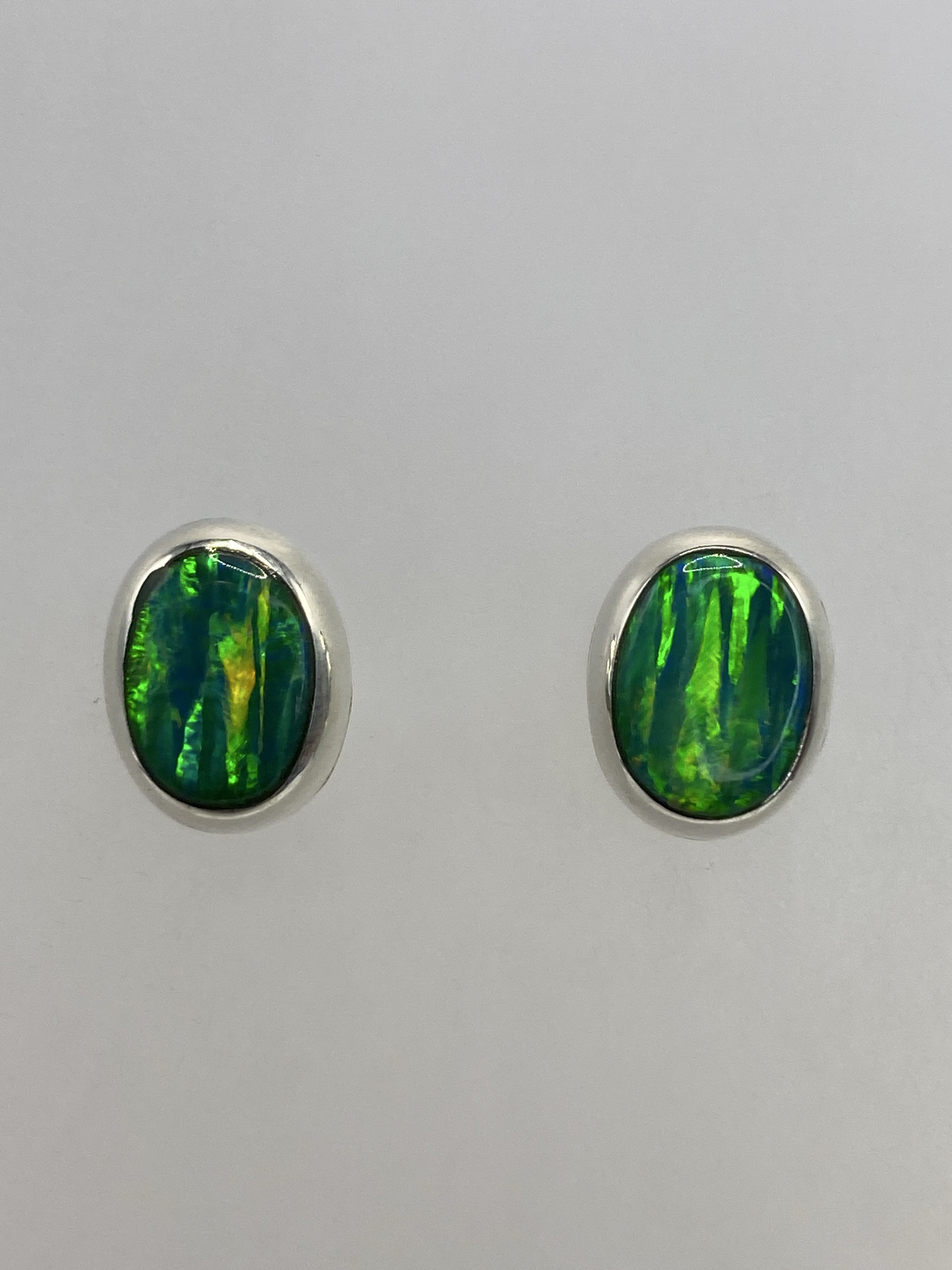 Aretes de Plata Ópalo de Fuego Verde — Taxco 925