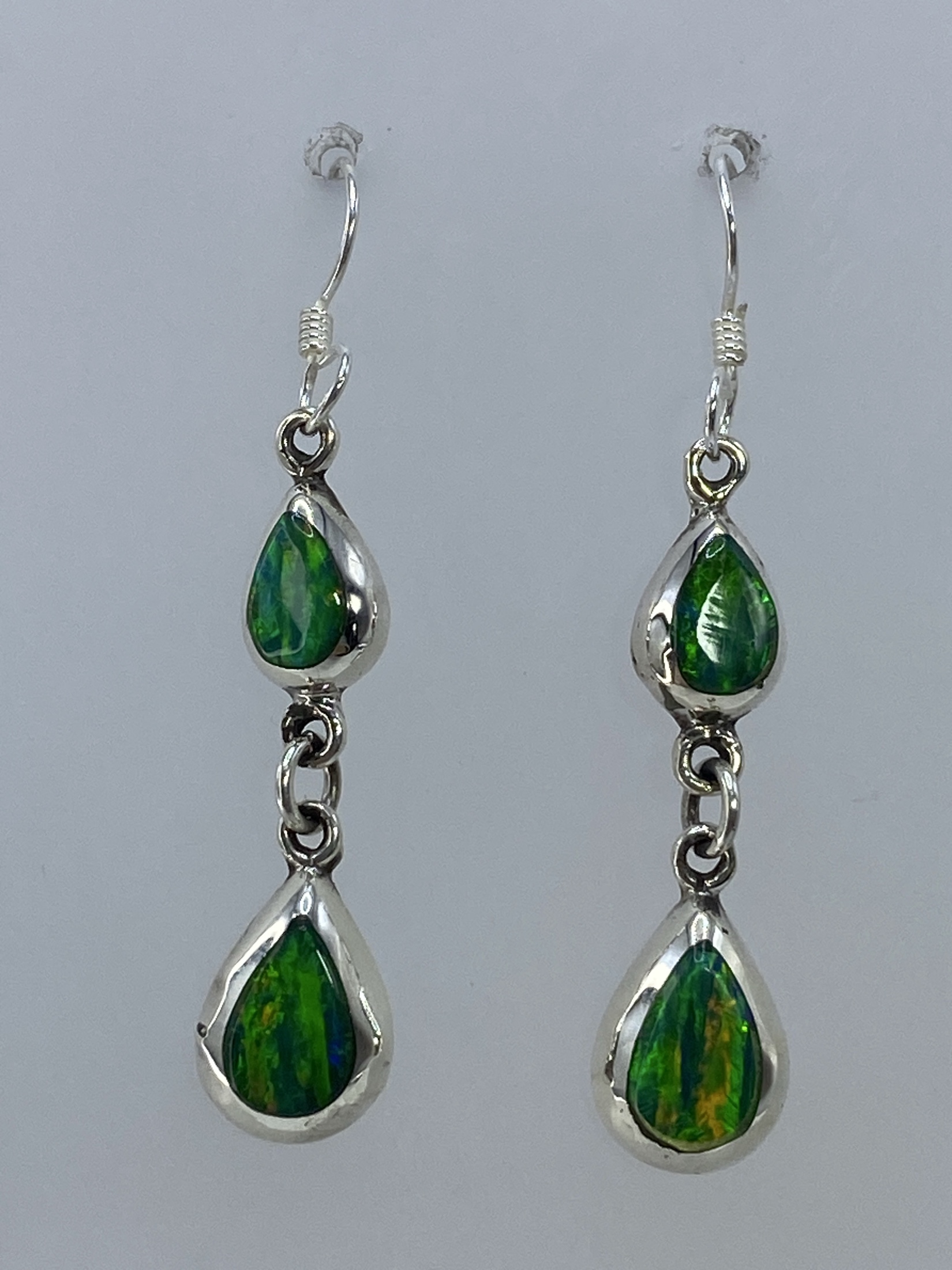Aretes Plata Opalo de Fuego Verde — Taxco 925