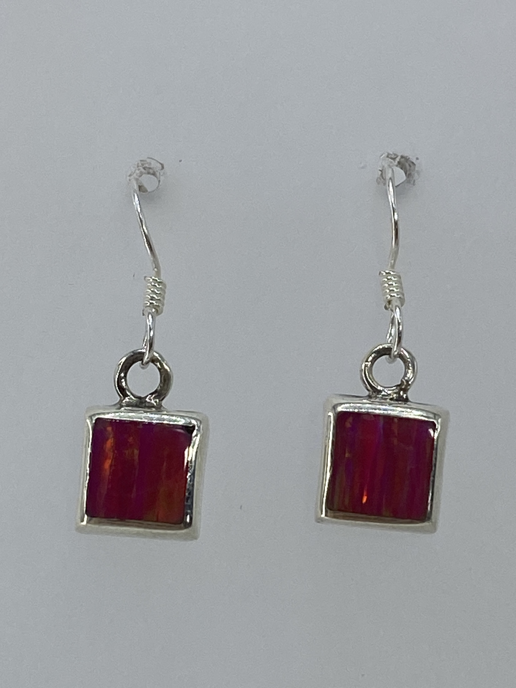 Aretes de Plata Cuadrados con Ópalo de Fuego — Taxco 925