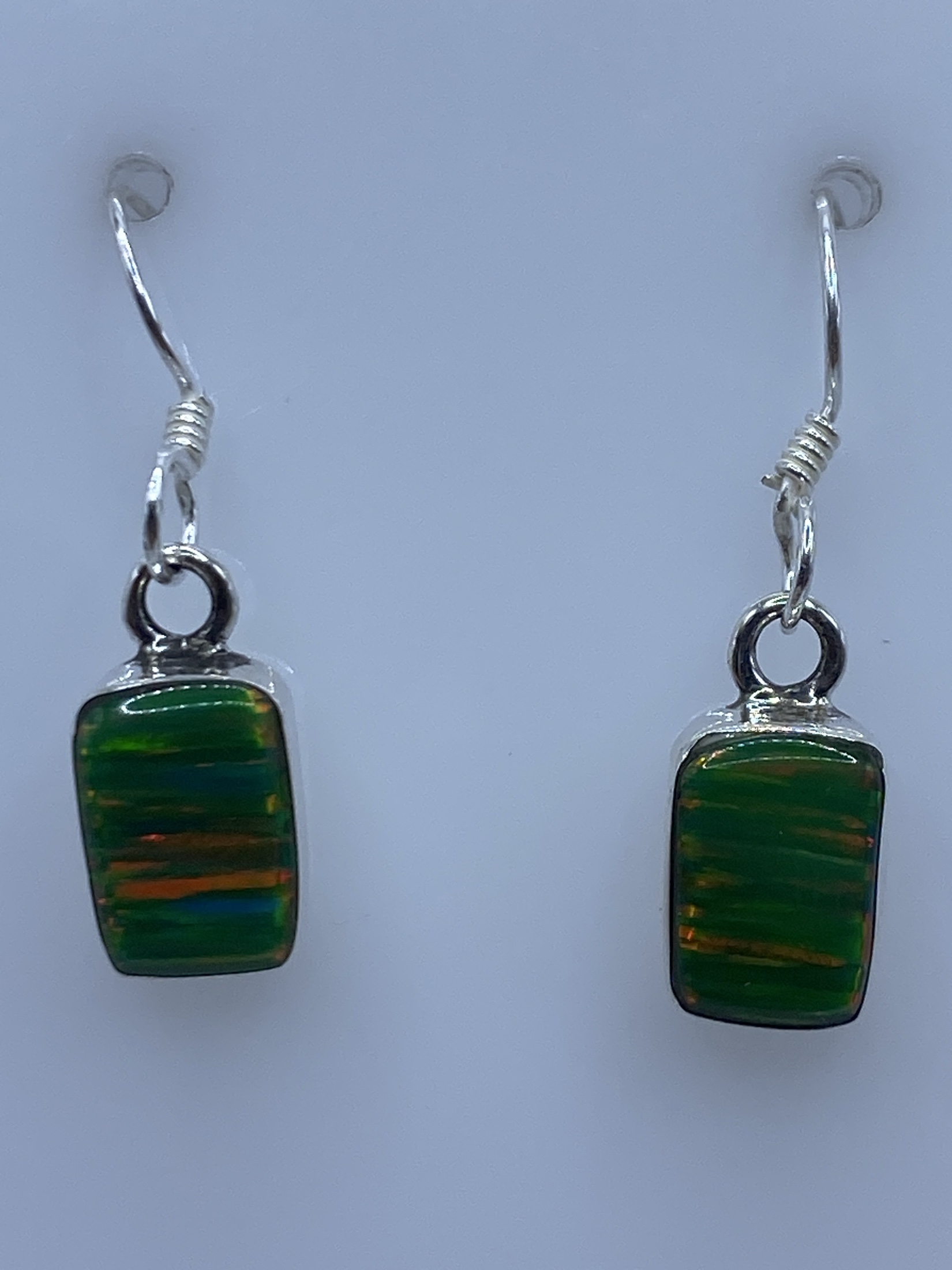 Aretes de Plata Opalo de Fuego Verde — Taxco 950