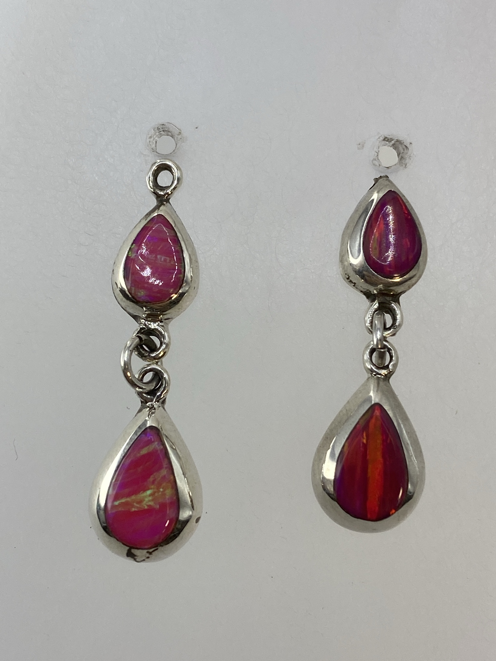 Aretes de Plata Ópalo de Fuego Rosa — Taxco 925