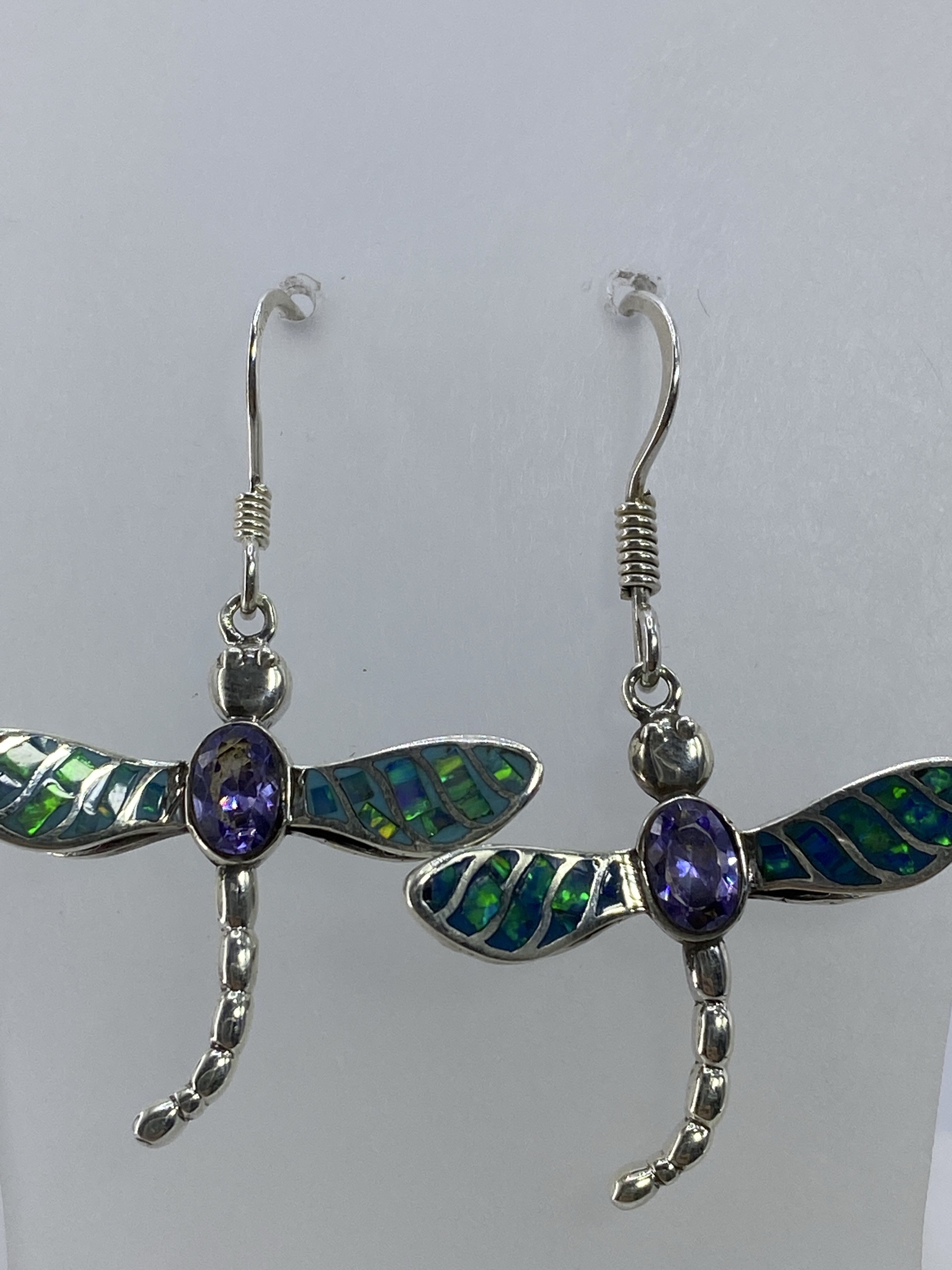 Aretes Libelula Plata 950 Opalo de Fuego Verde
