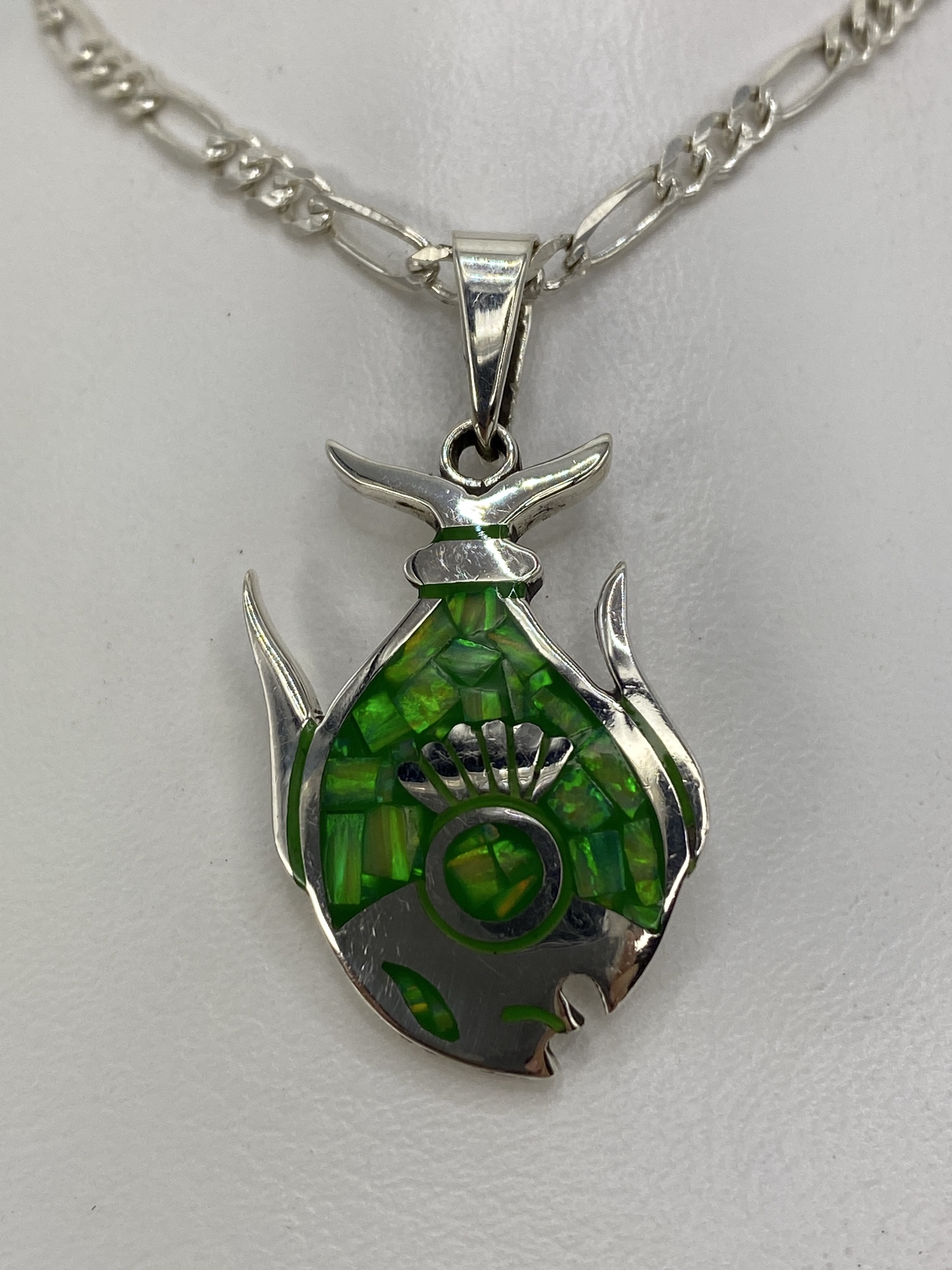 Dije de Plata 950 con Ópalo de Fuego Verde — Taxco