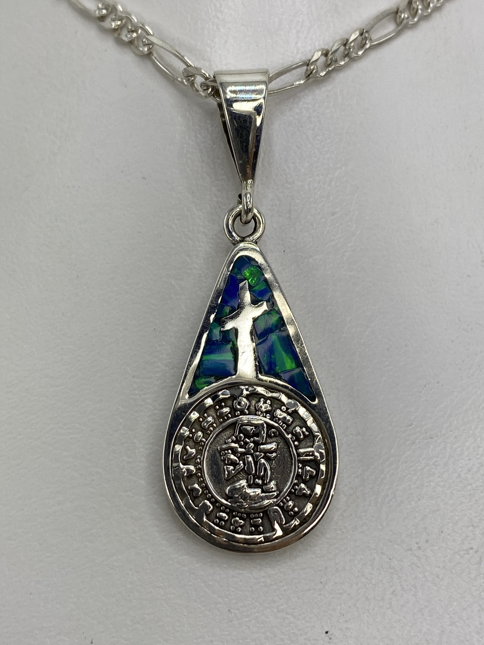 Dije Plata 950 Cruz y Símbolo — Ópalo de Fuego Taxco