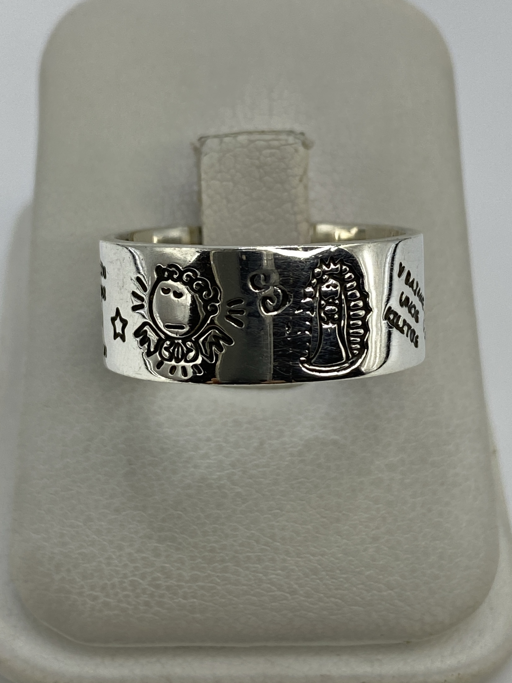 Anillo Plata Prehispánico Grabado Sol y Serpiente
