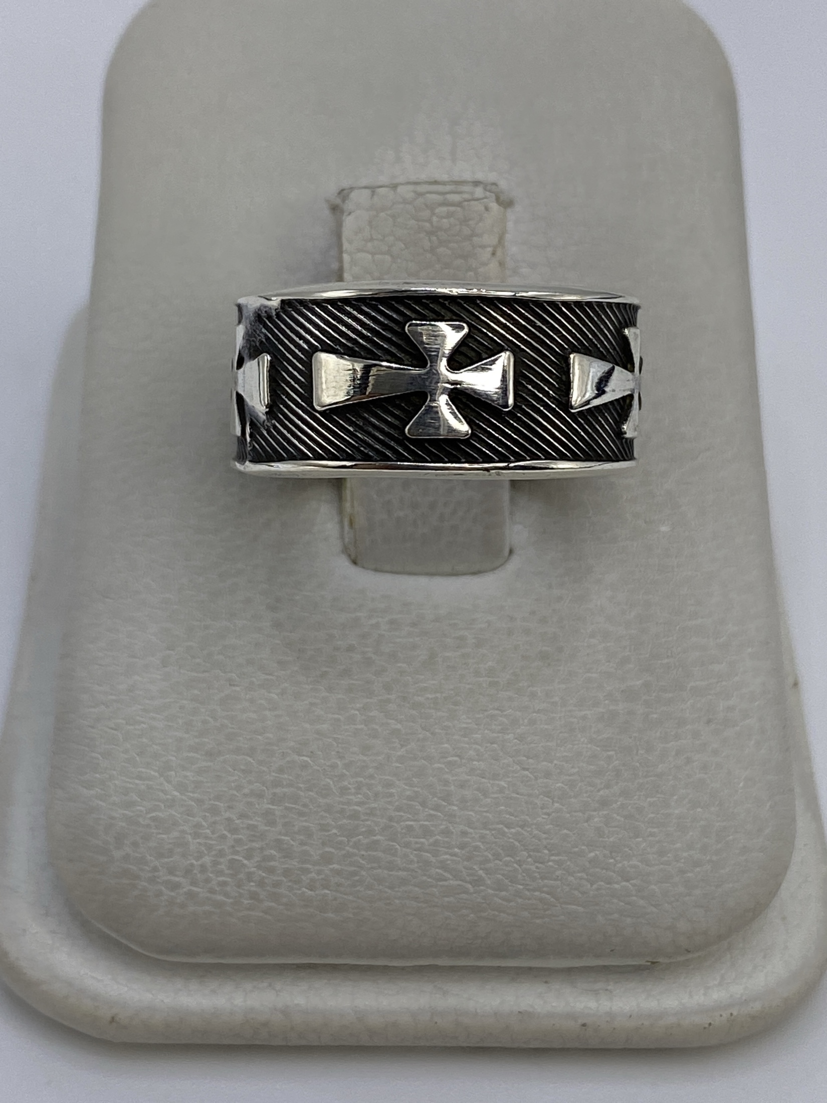 Anillo Plata Repujado Cruces Religiosas — Taxco 925