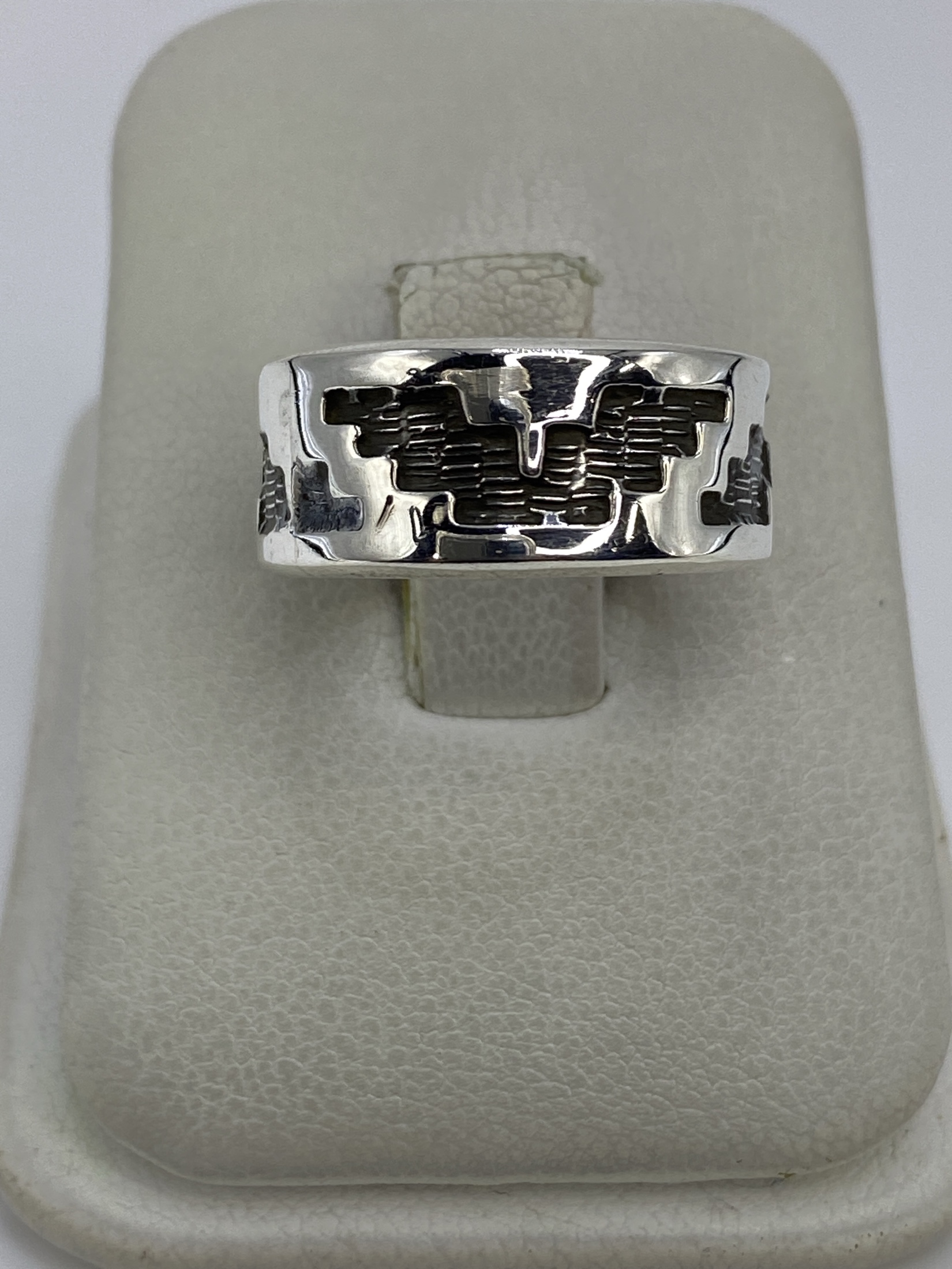 Anillo de Plata Repujado Geométrico Prehispánico — Taxco 925
