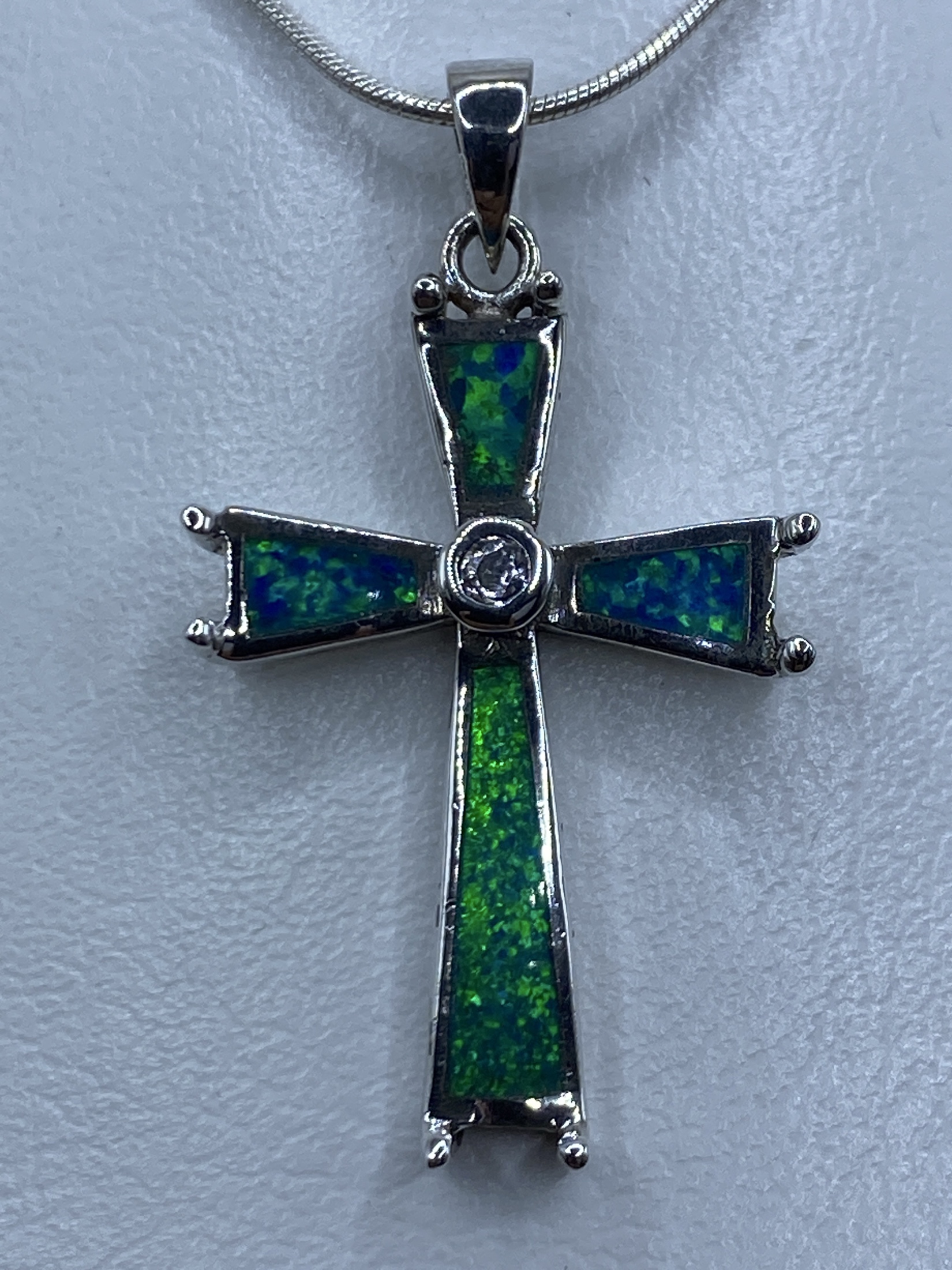 Dije Cruz de Plata con Ópalo Azul — Taxco 925
