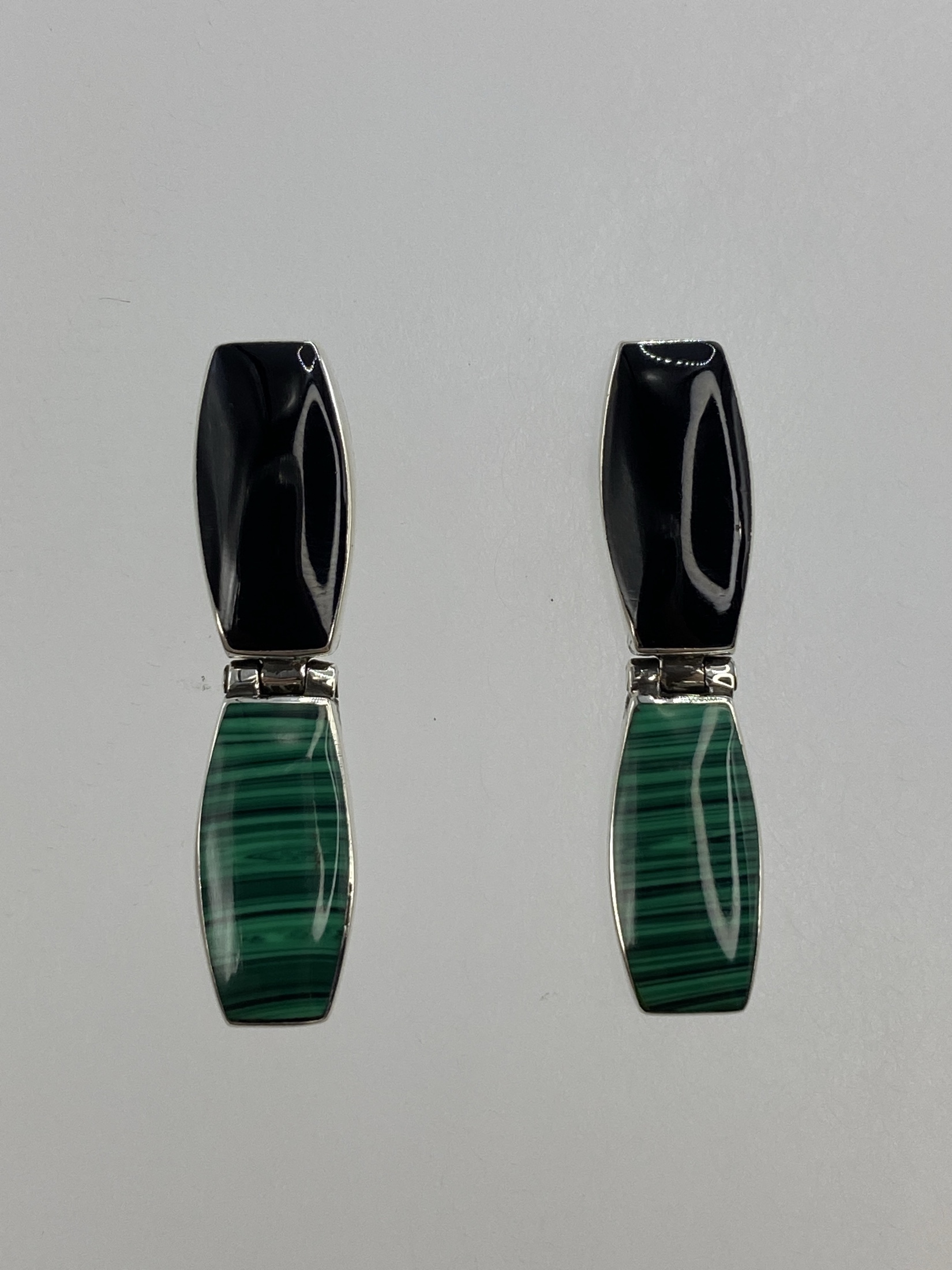 Aretes Plata 950 Ónix y Malaquita — Taxco
