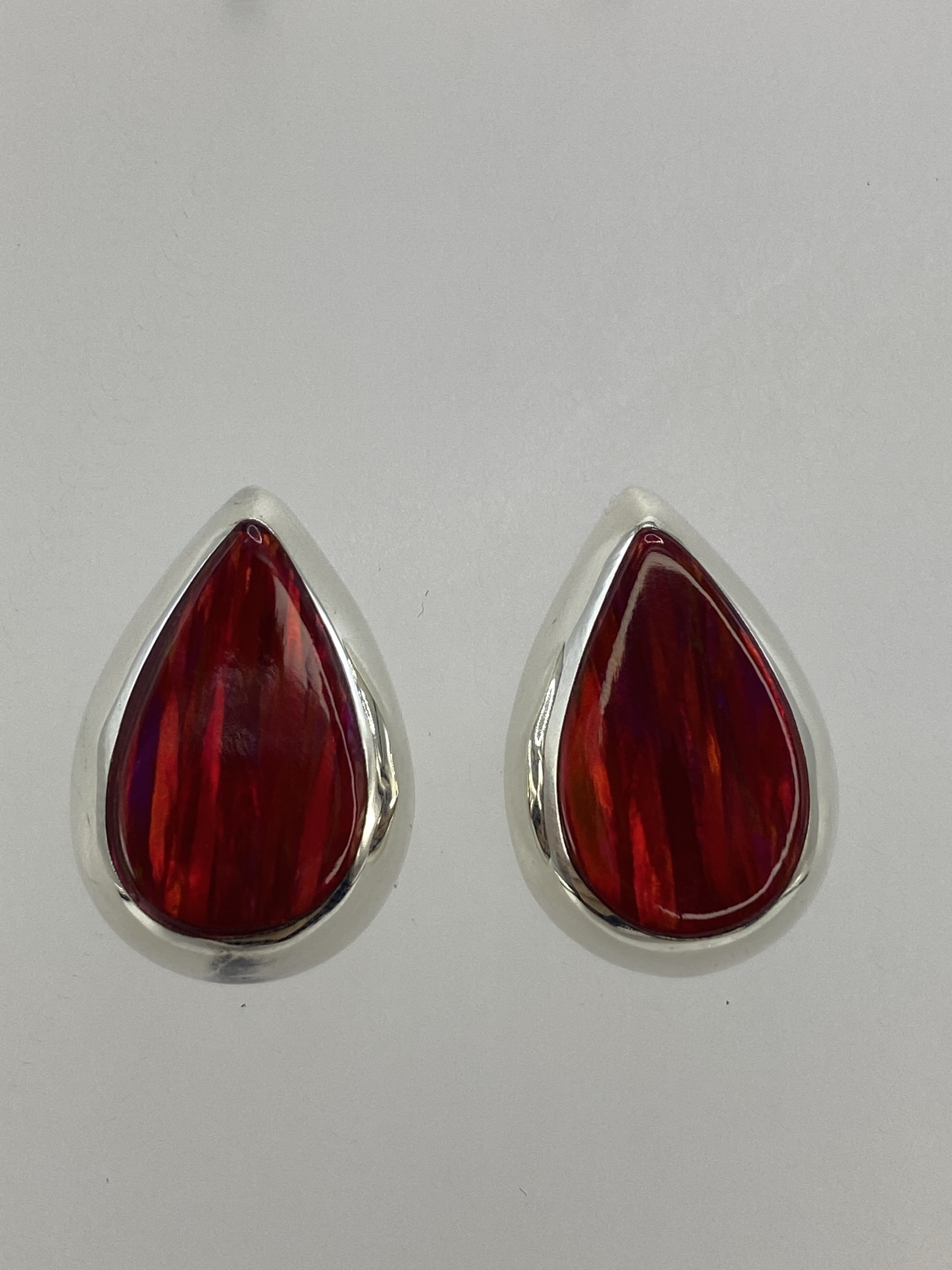 Aretes Ópalo de Fuego Rojo Plata 925 — Taxco