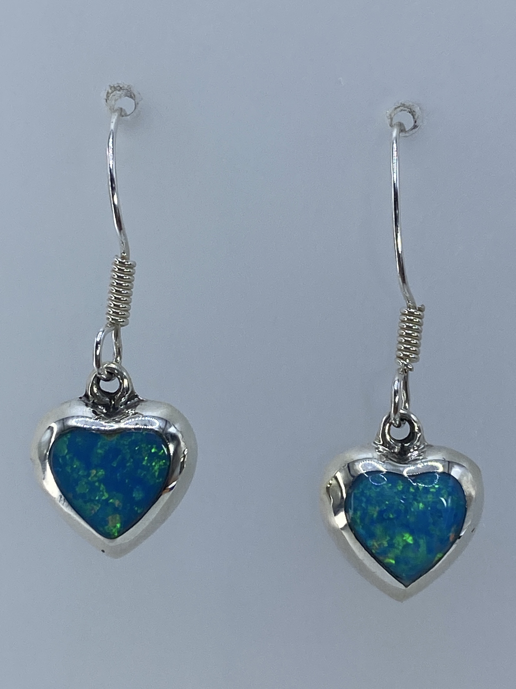 Aretes Corazón Ópalo de Fuego Verde — Plata 925 Taxco