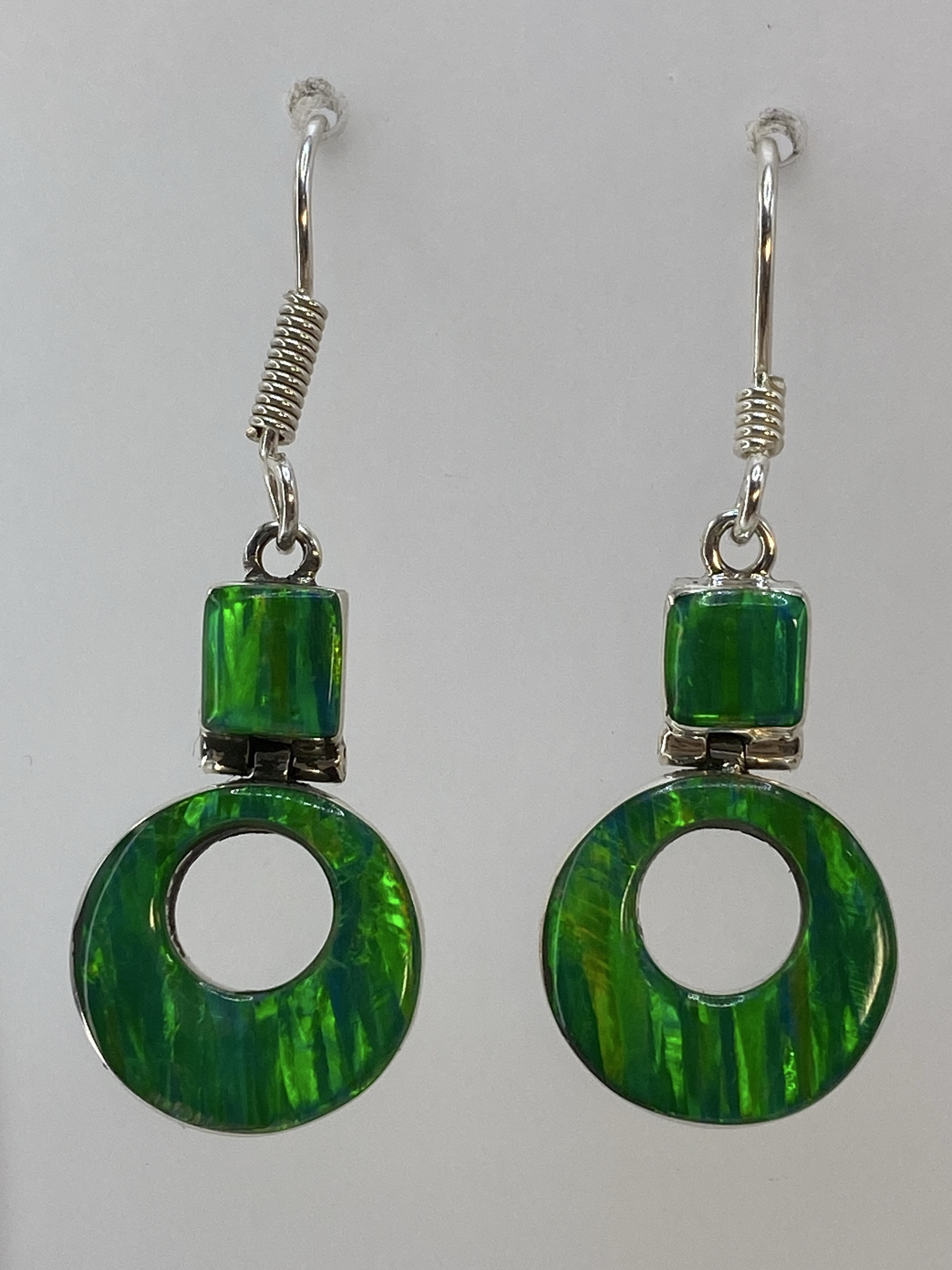 Aretes de Plata con Ópalo de Fuego Verde — Taxco 950