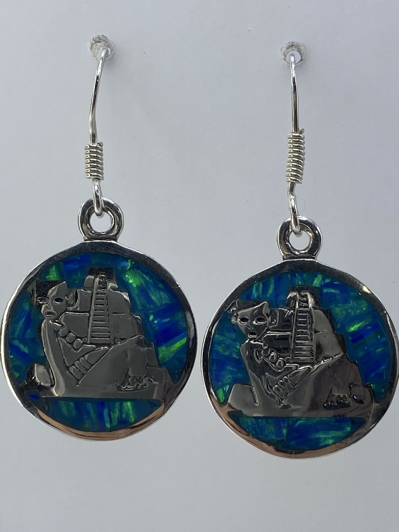 Aretes Ópalo de Fuego Verde — Plata 950 Taxco