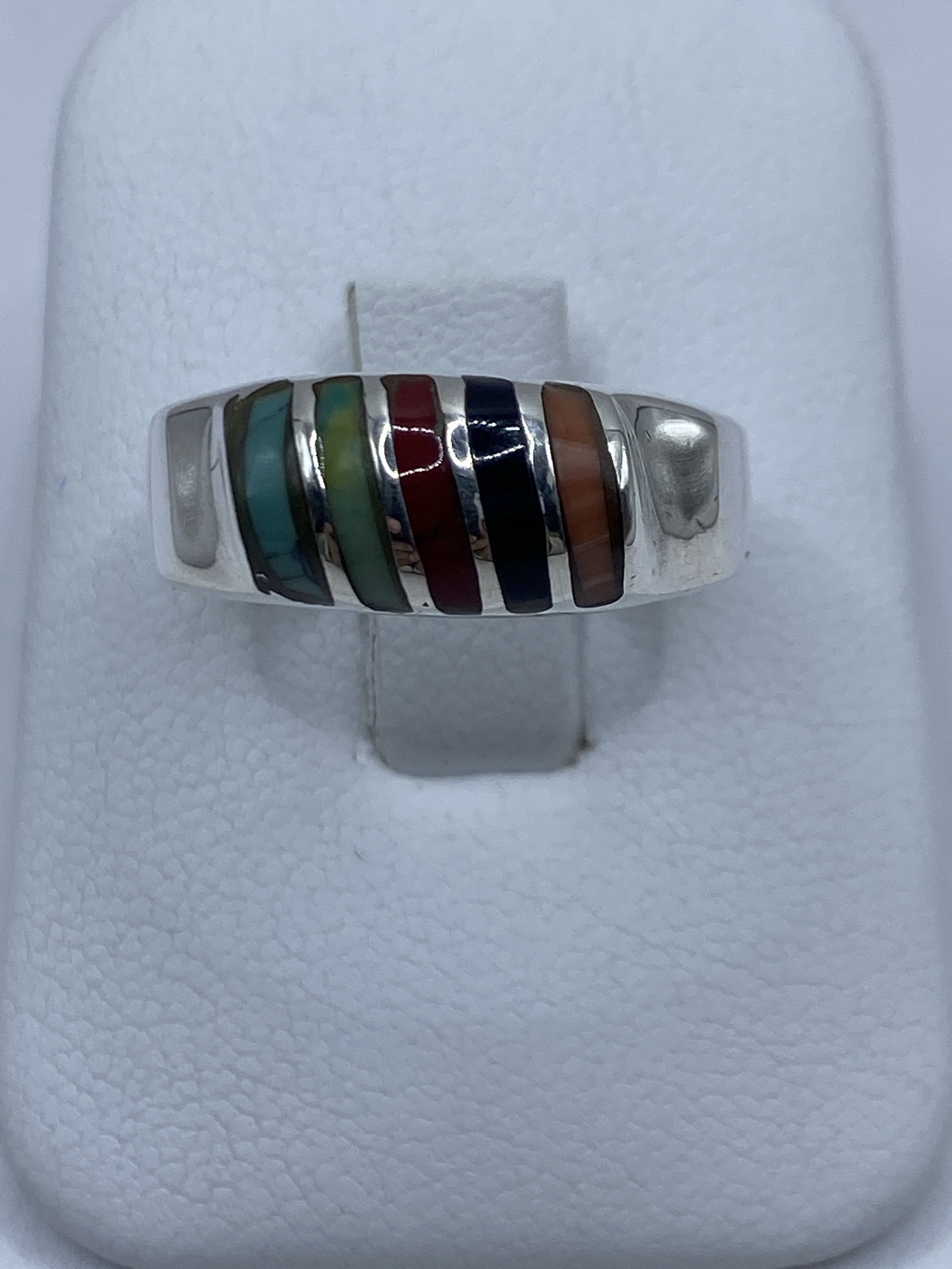 Anillo de Plata con Turquesa, Coral y Ónix — Taxco 925