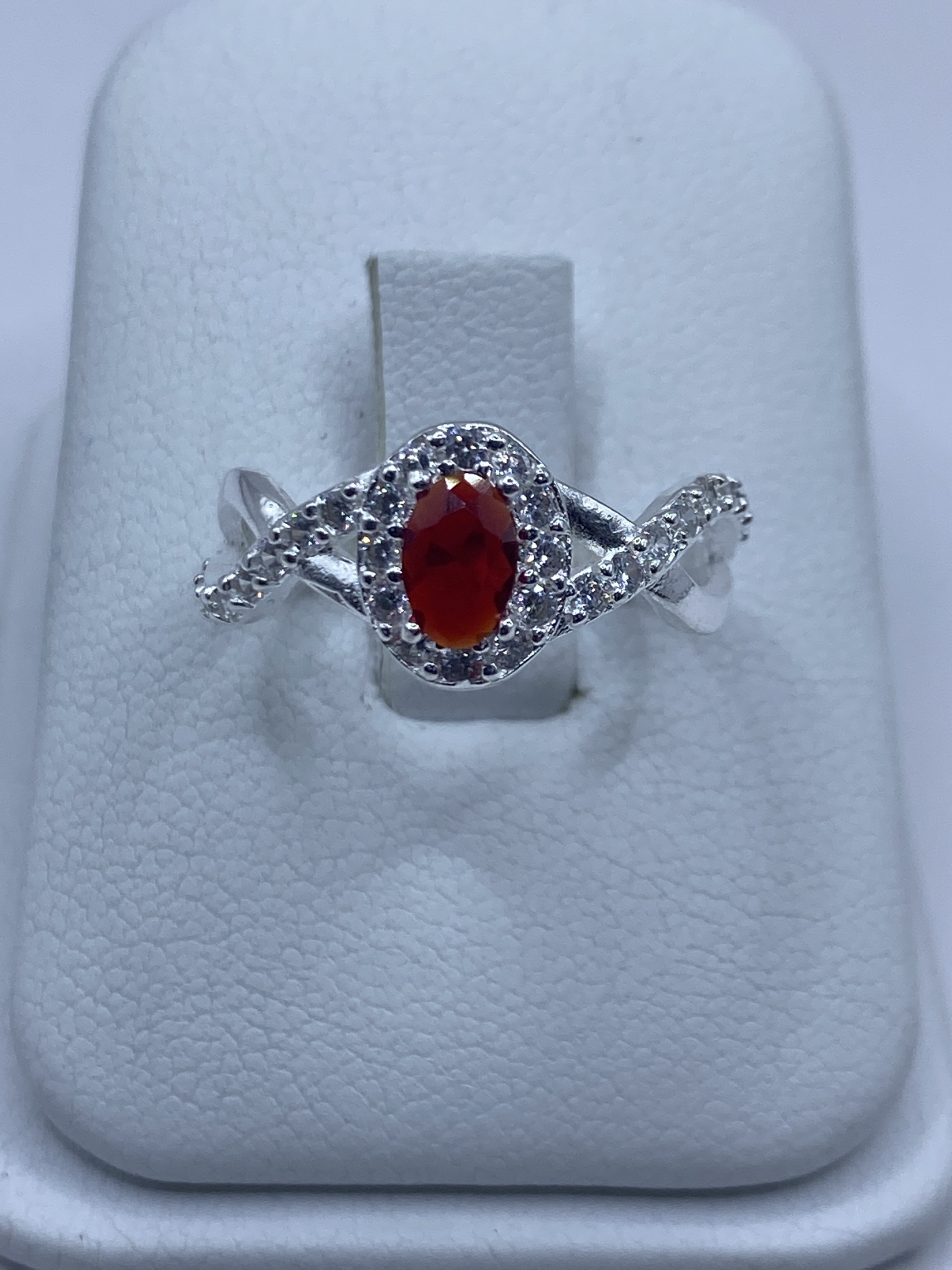 Anillo Plata 925 Circonia Roja con Micro-Circonia — Taxco