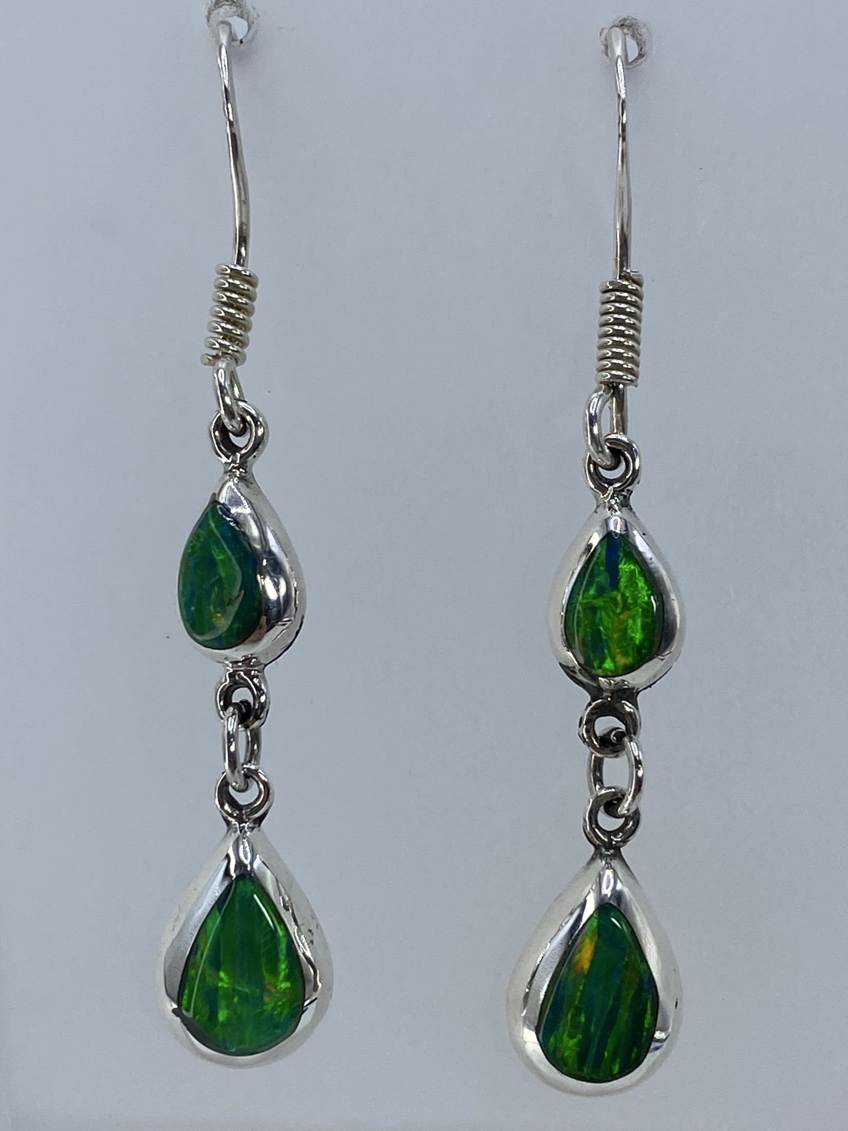 Aretes de Plata con Ópalo de Fuego Verde — Taxco 925
