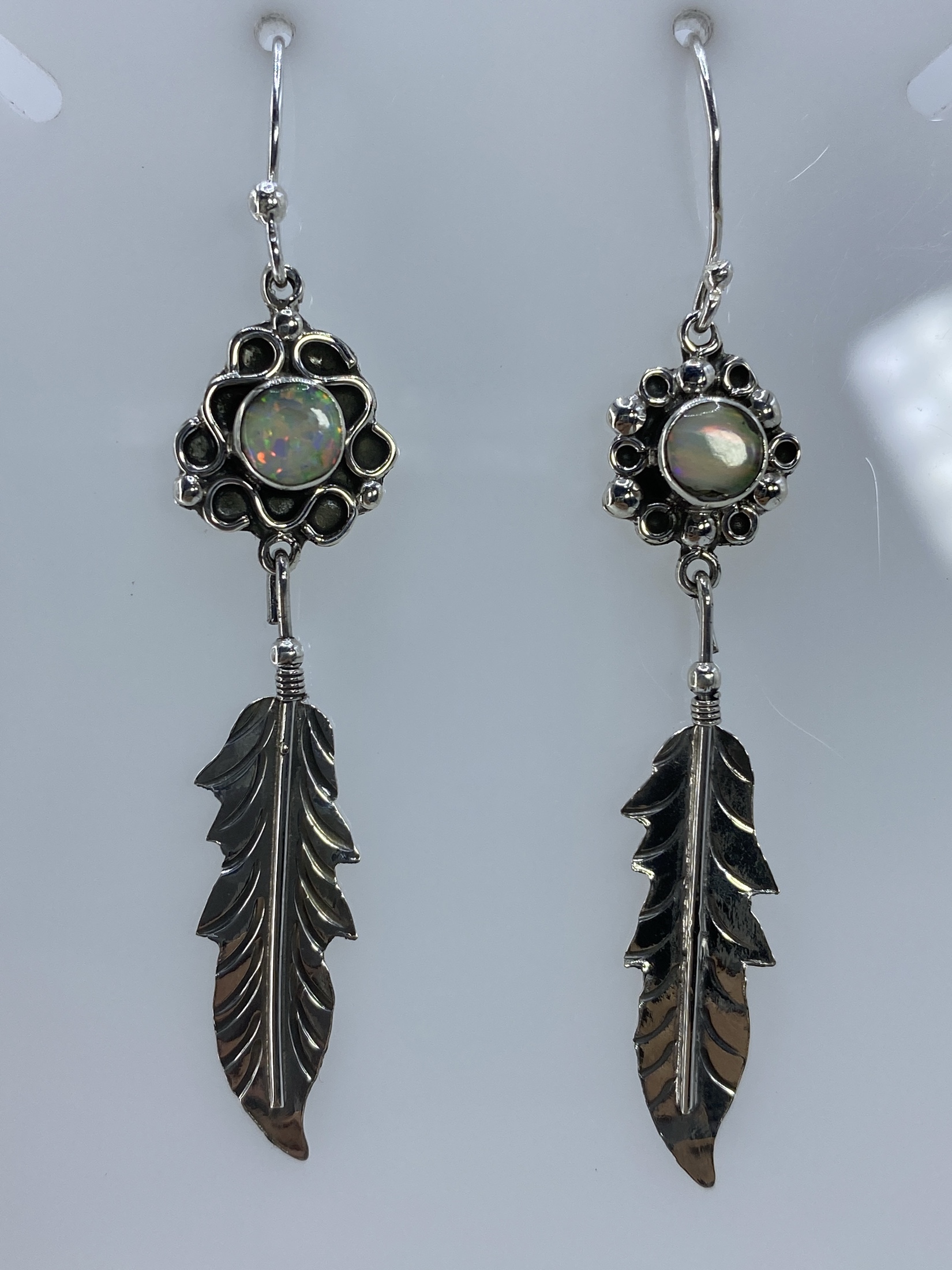 Aretes de Plata Ópalo de Fuego Pluma — Taxco 925