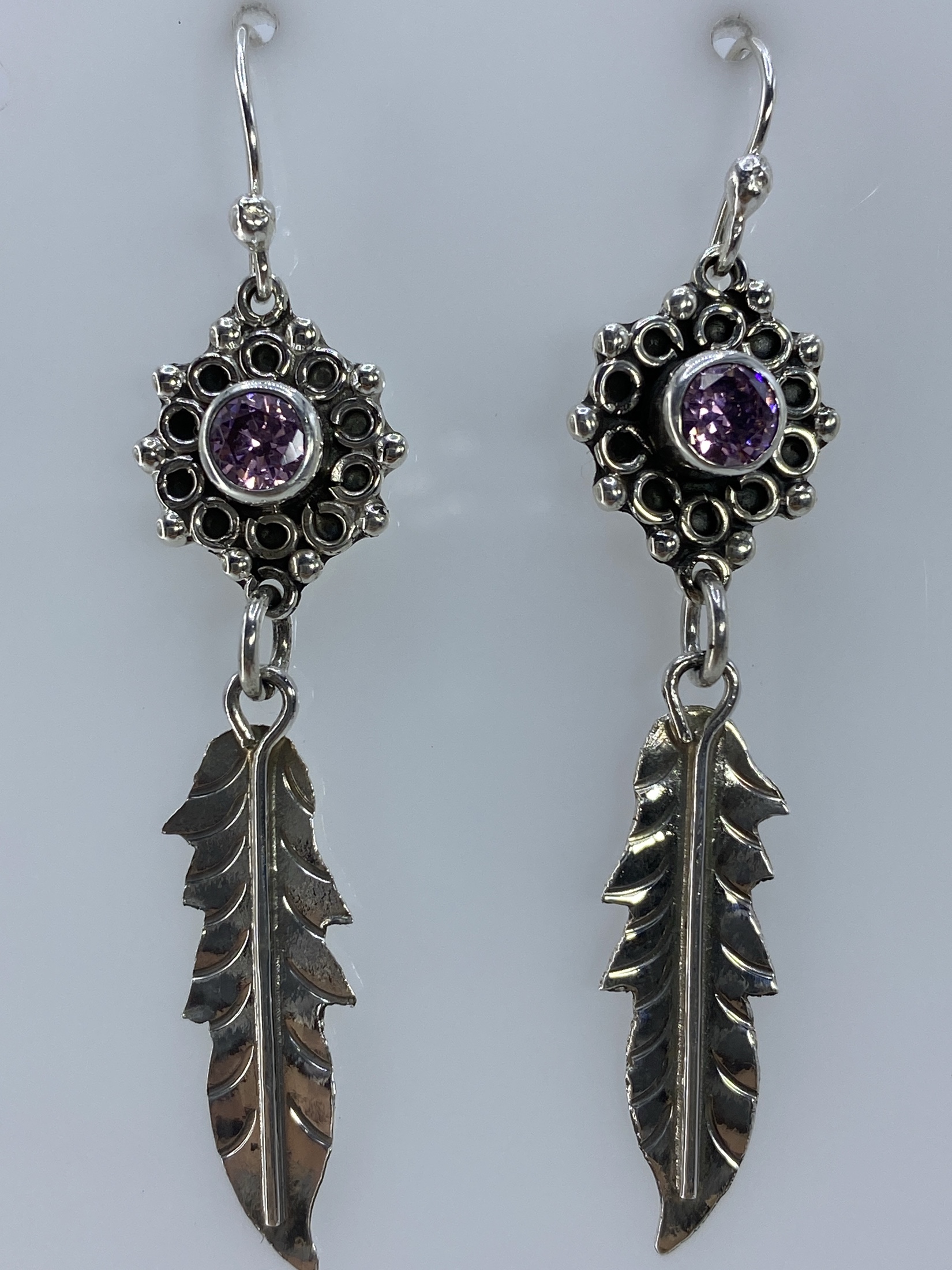 Aretes Plata Circonia Rosa Art-Déco — Taxco 925