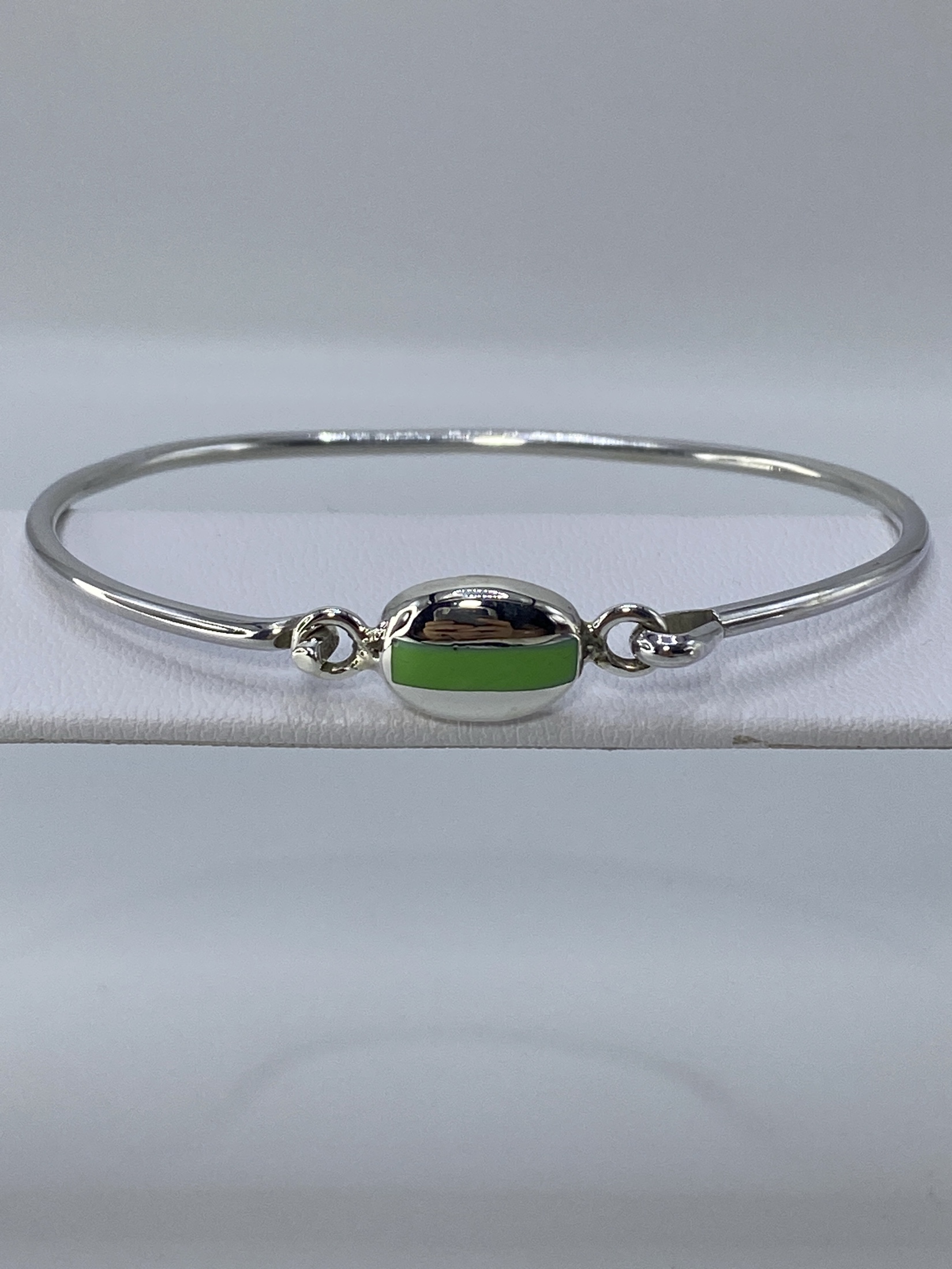 Brazalete de Plata 925 con Piedra Verde Olivo — Taxco