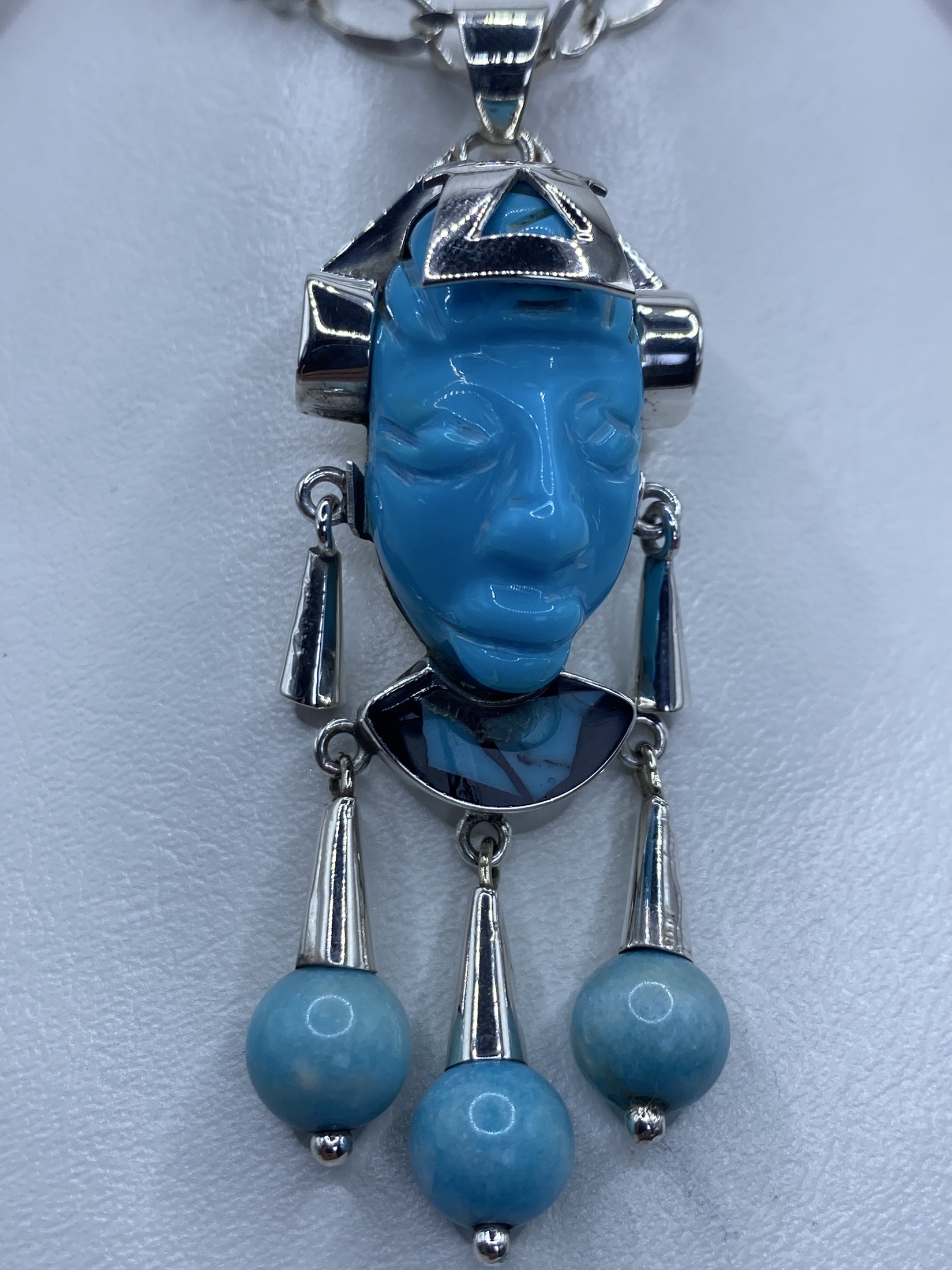 Dije Prehispánico de Plata con Turquesa Azul — Taxco 925