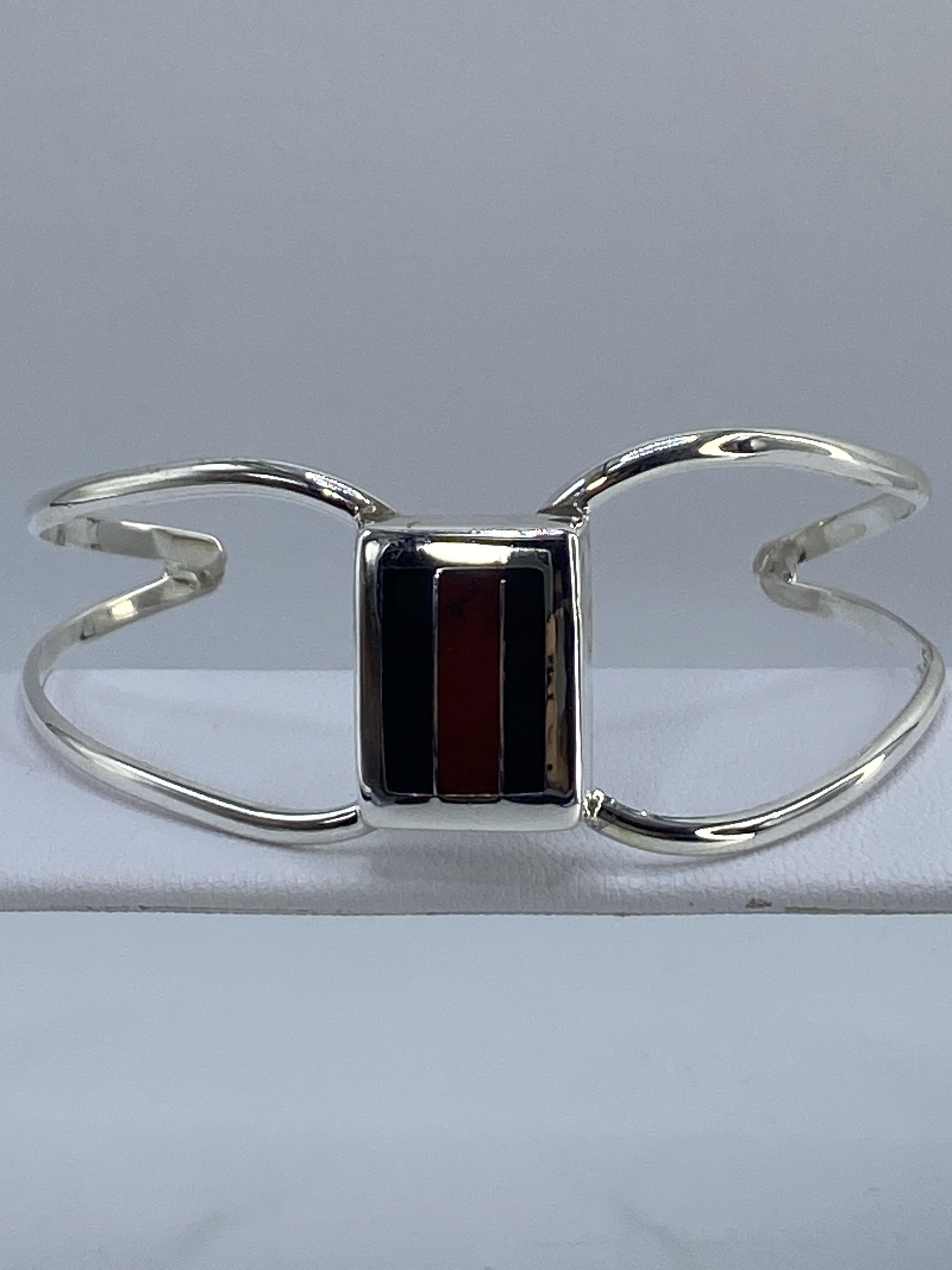 Brazalete de Plata con Coral y Ónix — Taxco 925