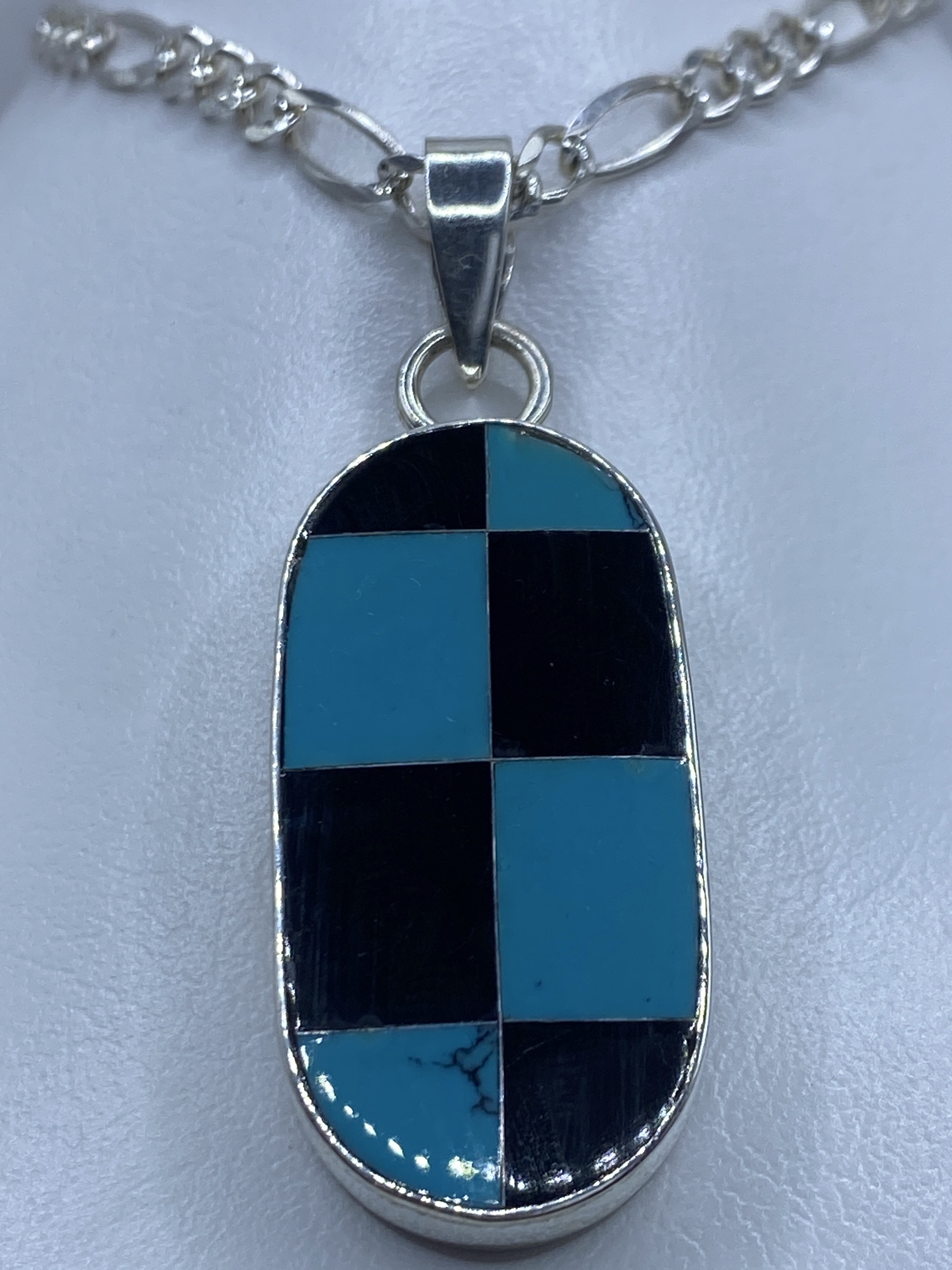 Dije Plata Tablero Turquesa y Ónix — Taxco 925