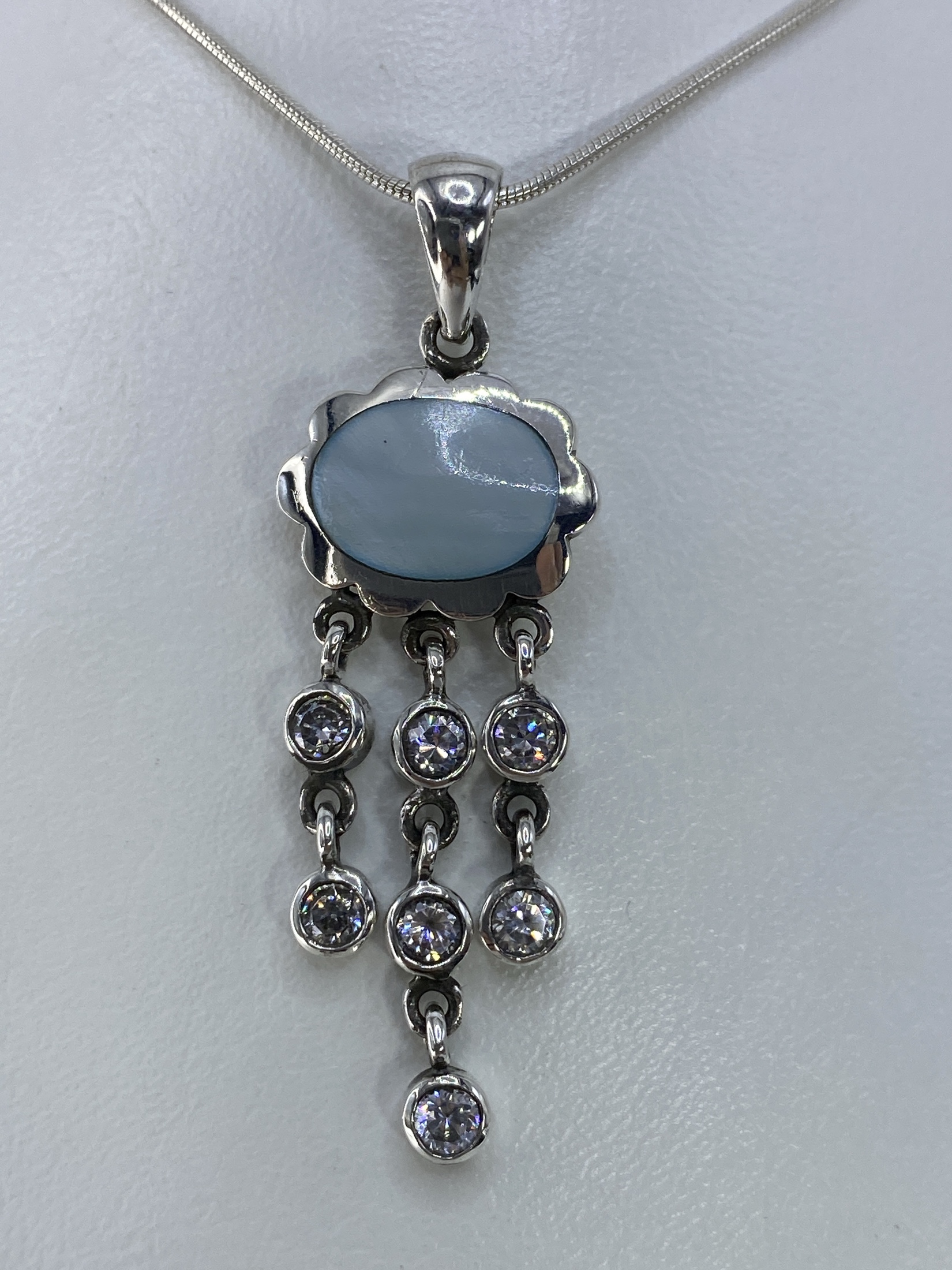 Dije de Plata Perla Blanca con Circonias — Taxco 925