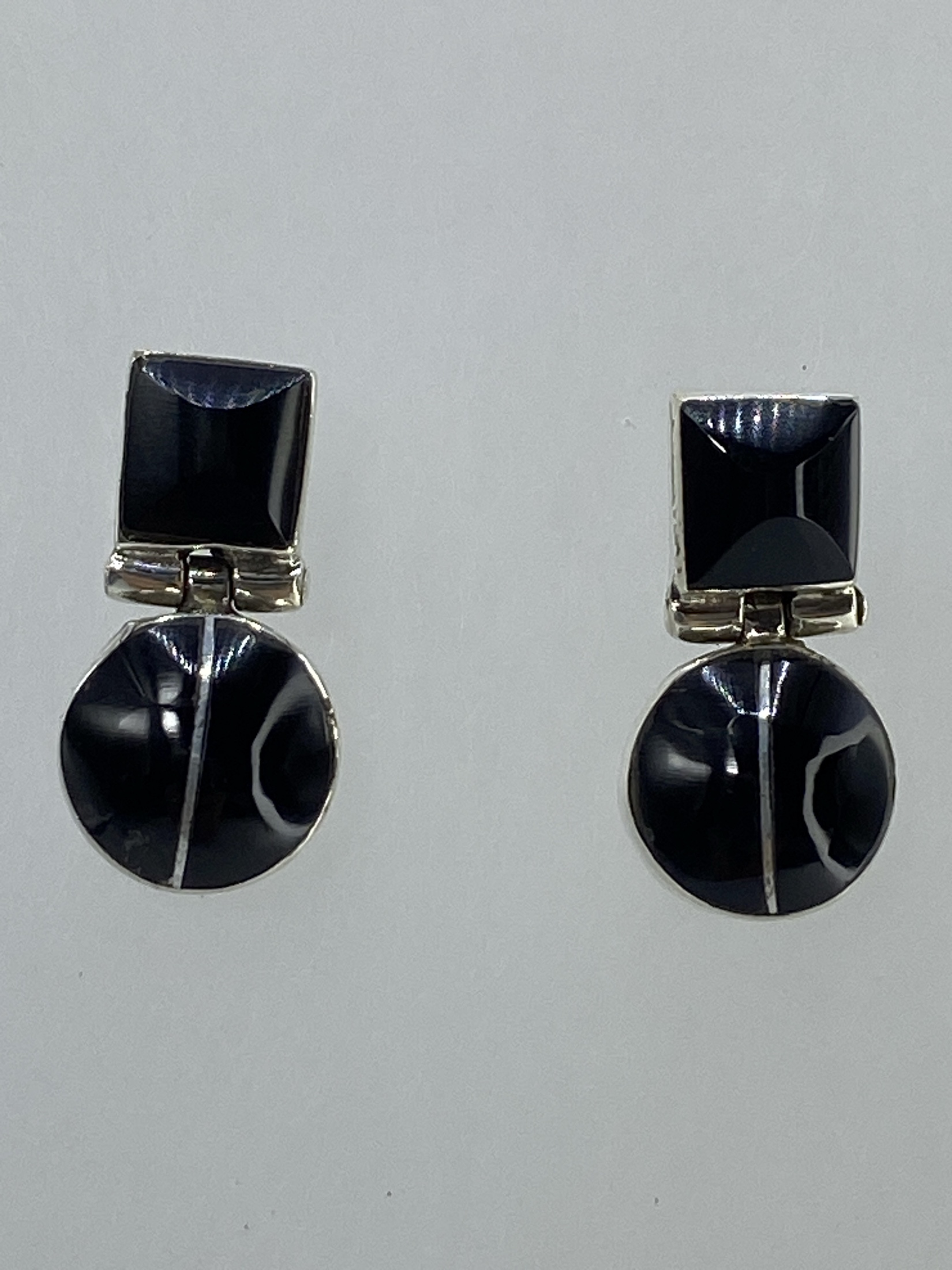 Aretes de Plata 950 con Ónix Negro — Taxco