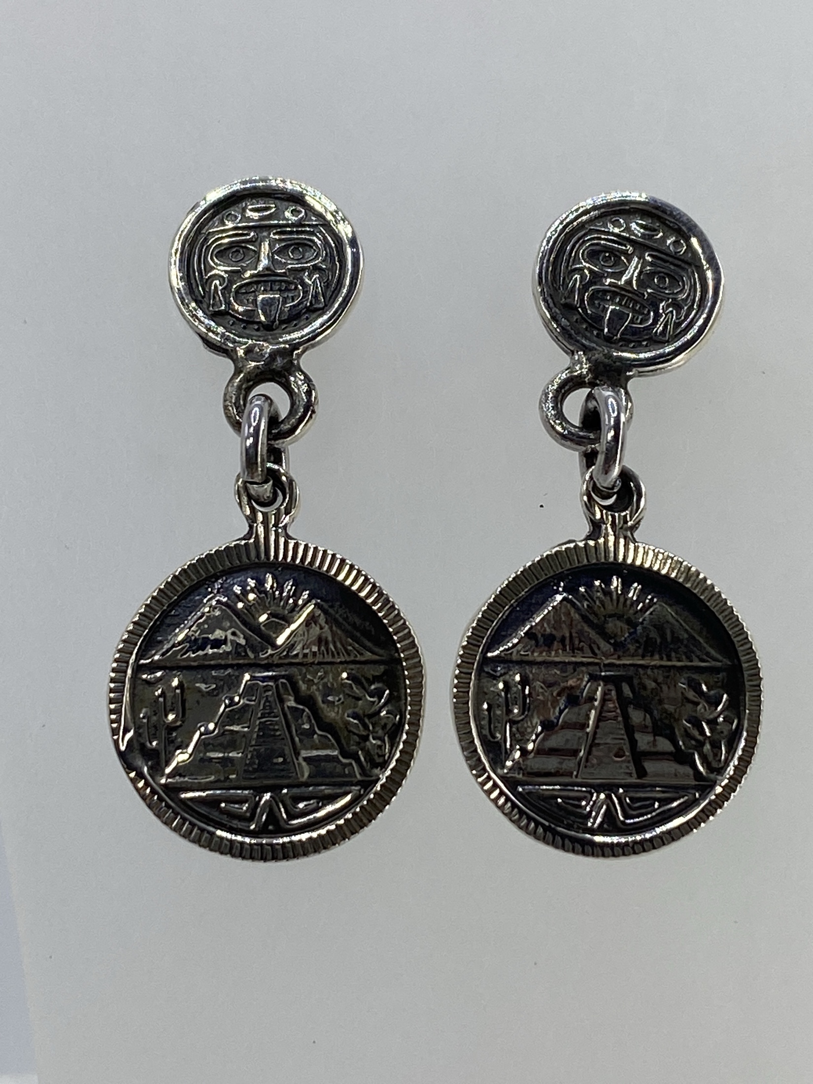 Aretes Plata Cartoneado Rostro Azteca — Taxco 925
