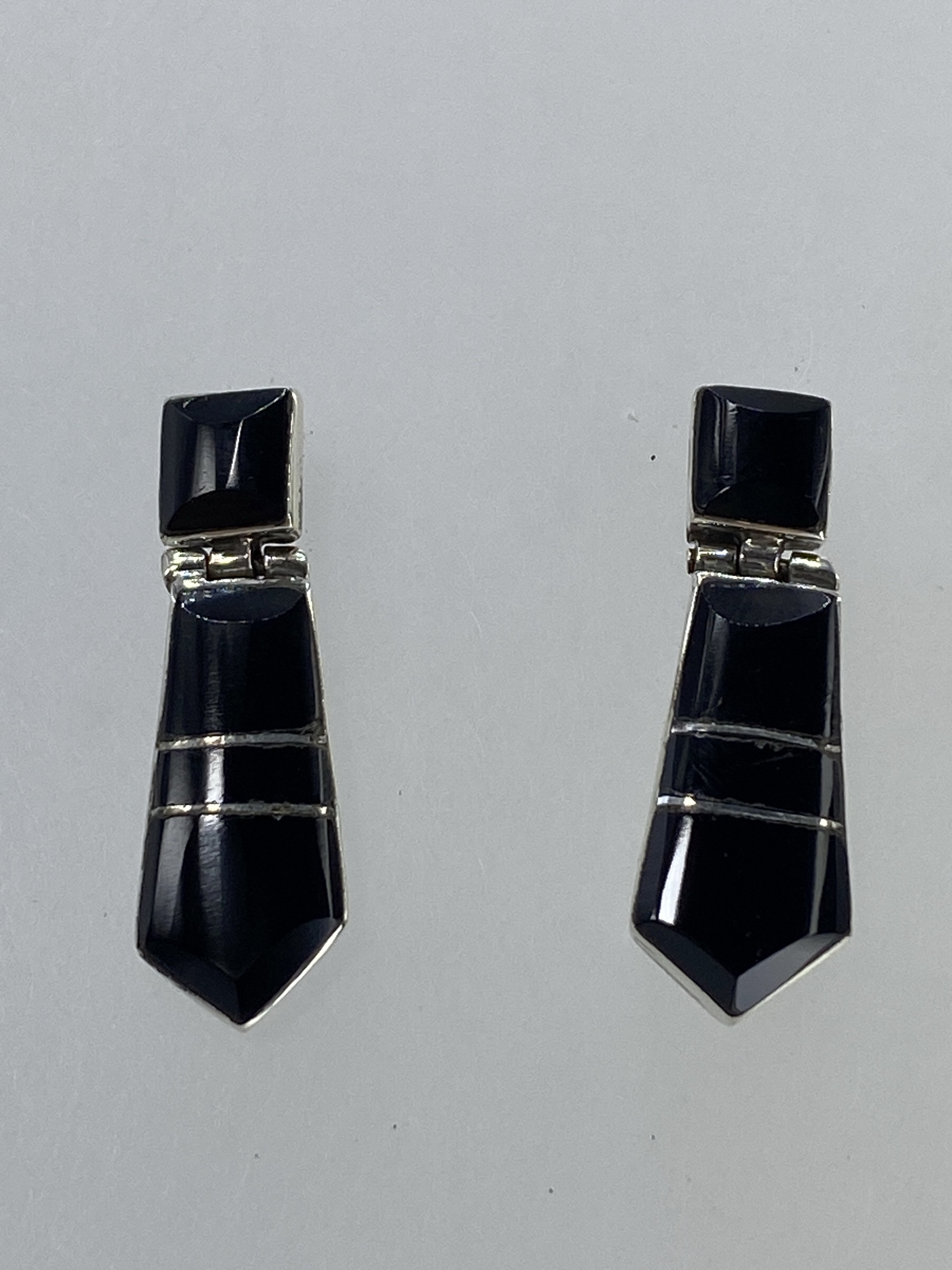Aretes de Plata con Ónix Negro Geométricos — Taxco 950