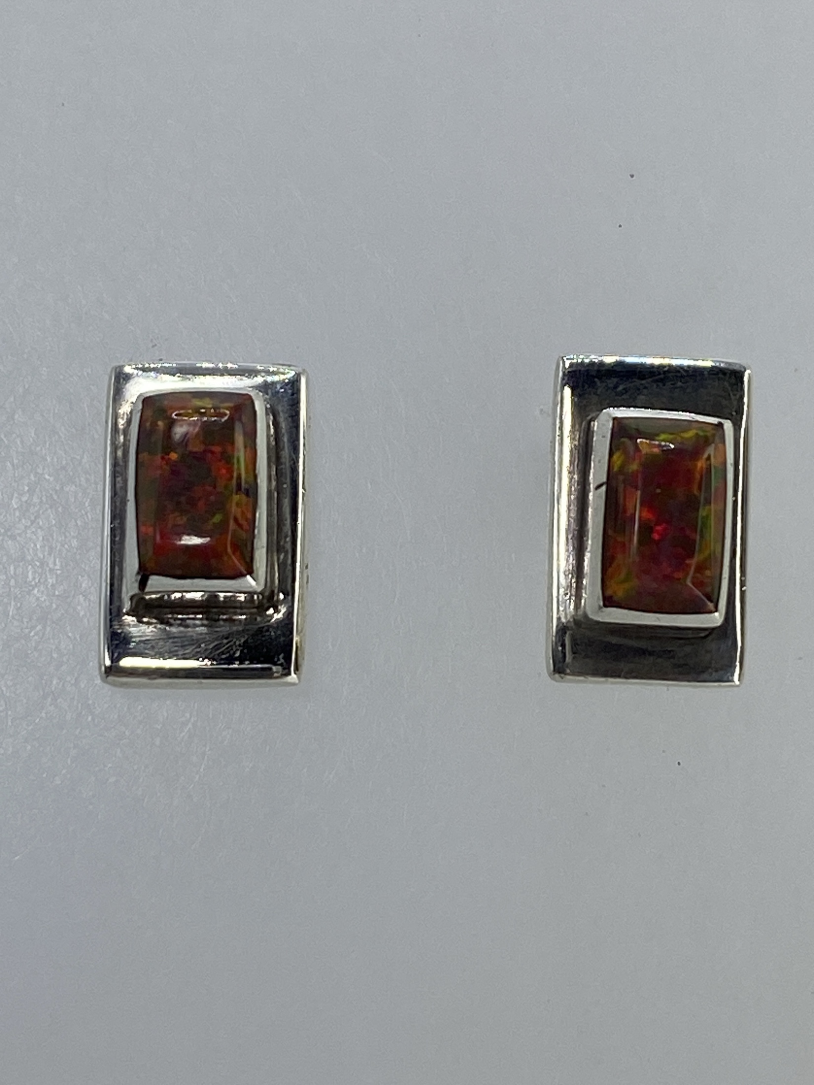 Aretes de Plata Ópalo de Fuego Multicolor — Taxco 950