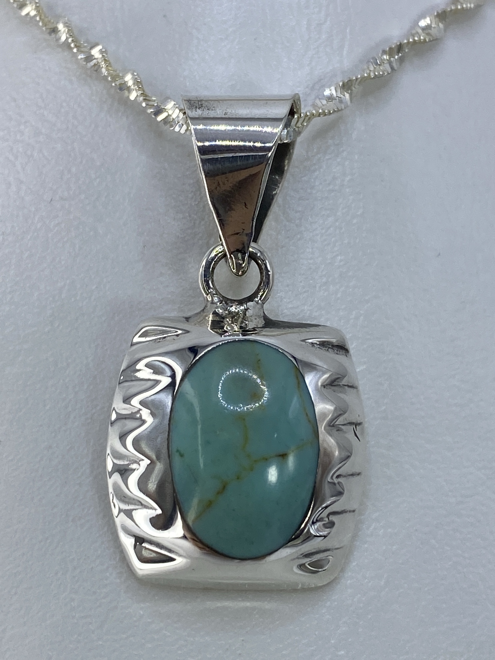 Dije Cuadrado de Plata con Turquesa Azul Cielo — Taxco 925