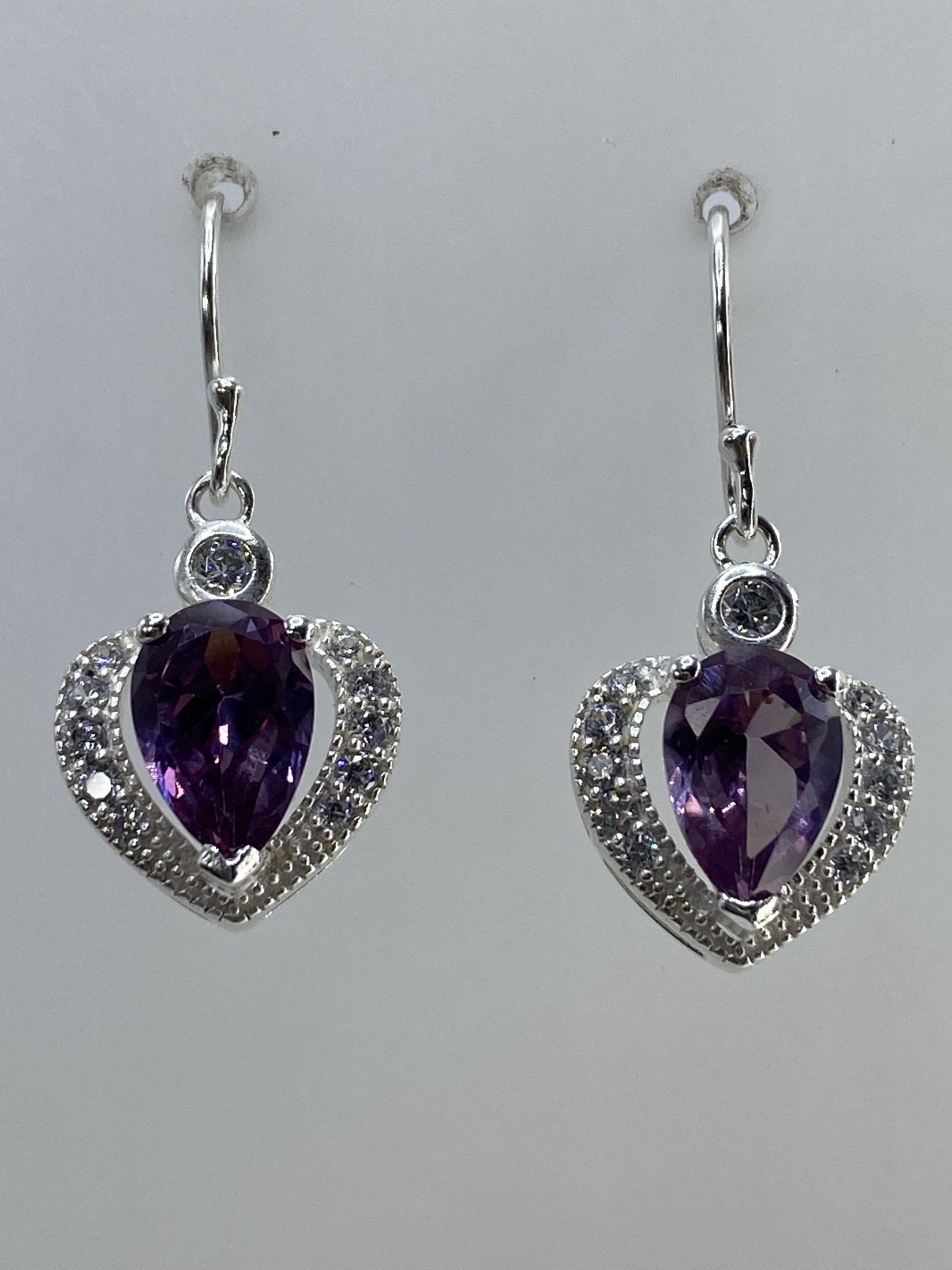 Aretes de Plata Corazón Circonia Morada — Taxco 925