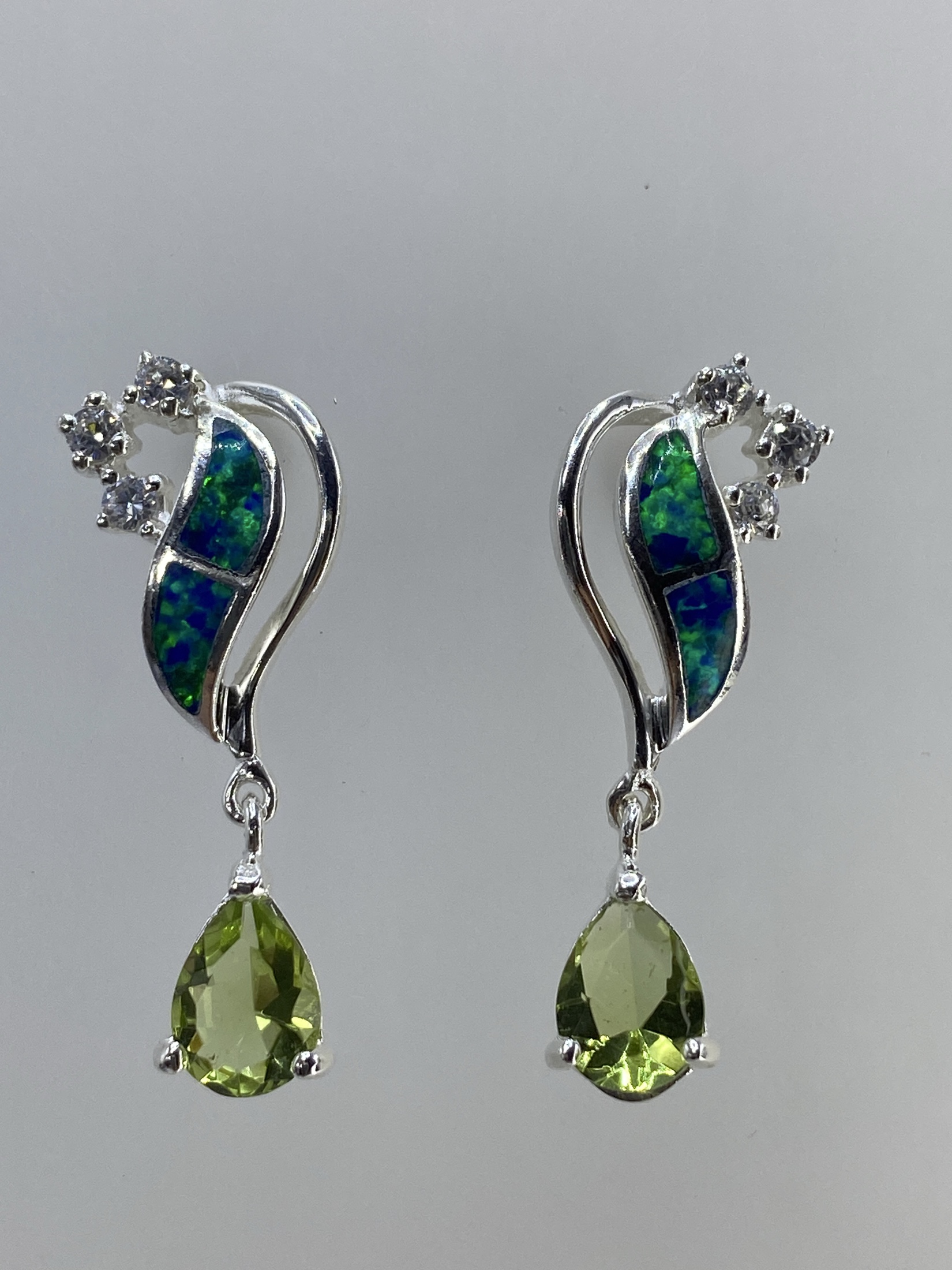 Aretes Plata Ópalo Fuego y Circonia Verde — Taxco 925